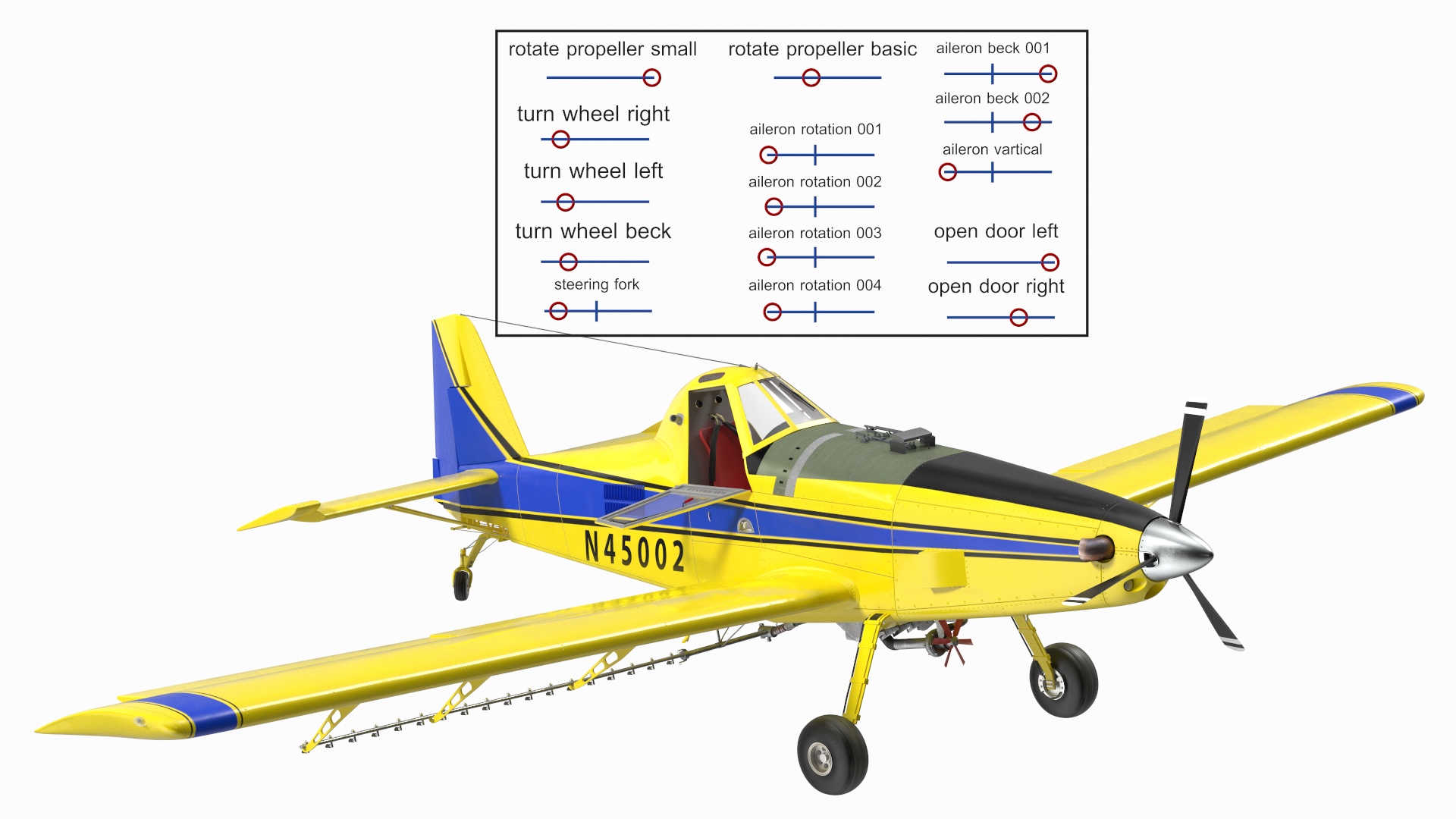 Agricultural Plane Air Tractor AT 502B Yellow Rigged 3D