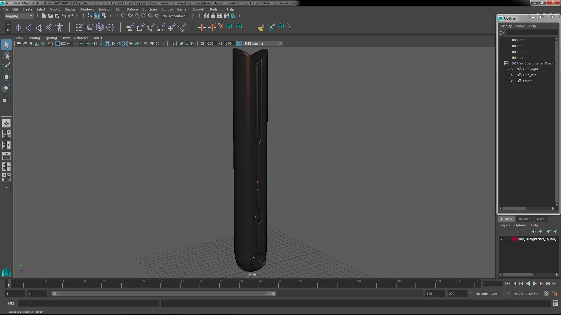 3D Hair Straightener Dyson Corrale Copper Closed State