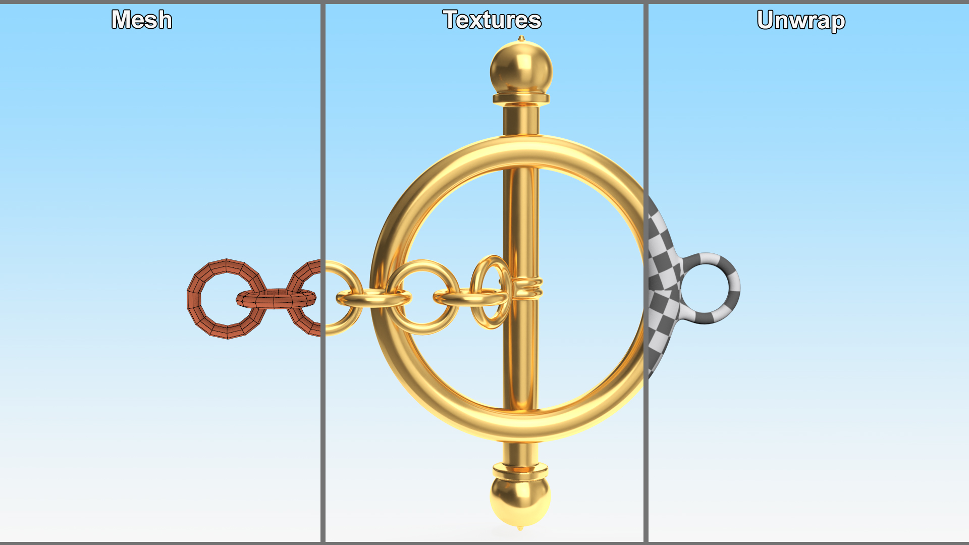 Toggle Necklace Jewelry Clasp Gold 3D model