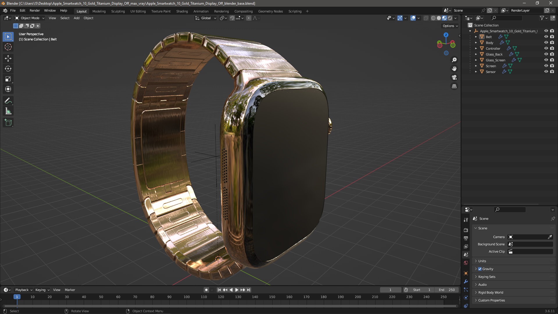 3D model Apple Smartwatch 10 Gold Titanium Display Off