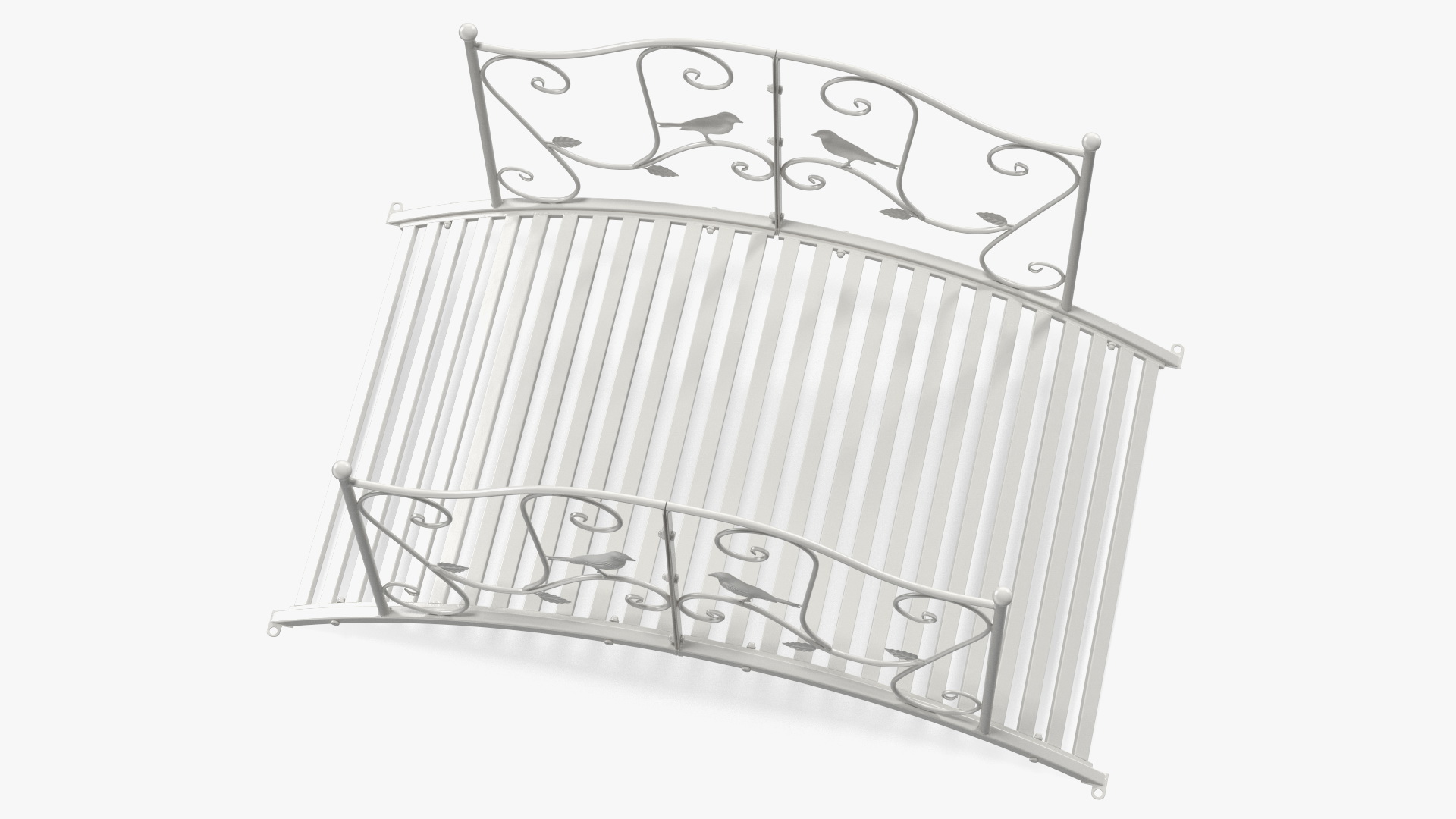 3D Garden Bridge with Wrought Iron Railings White
