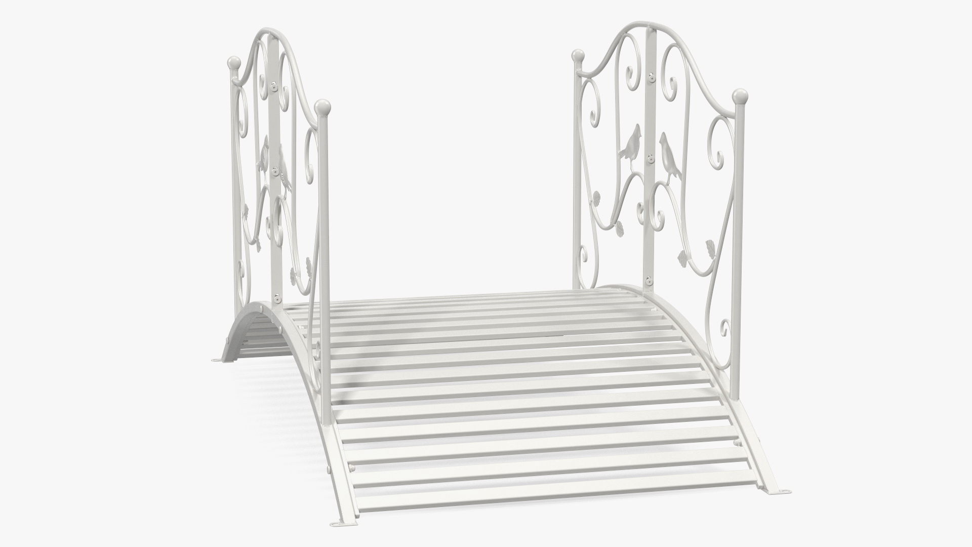 3D Garden Bridge with Wrought Iron Railings White