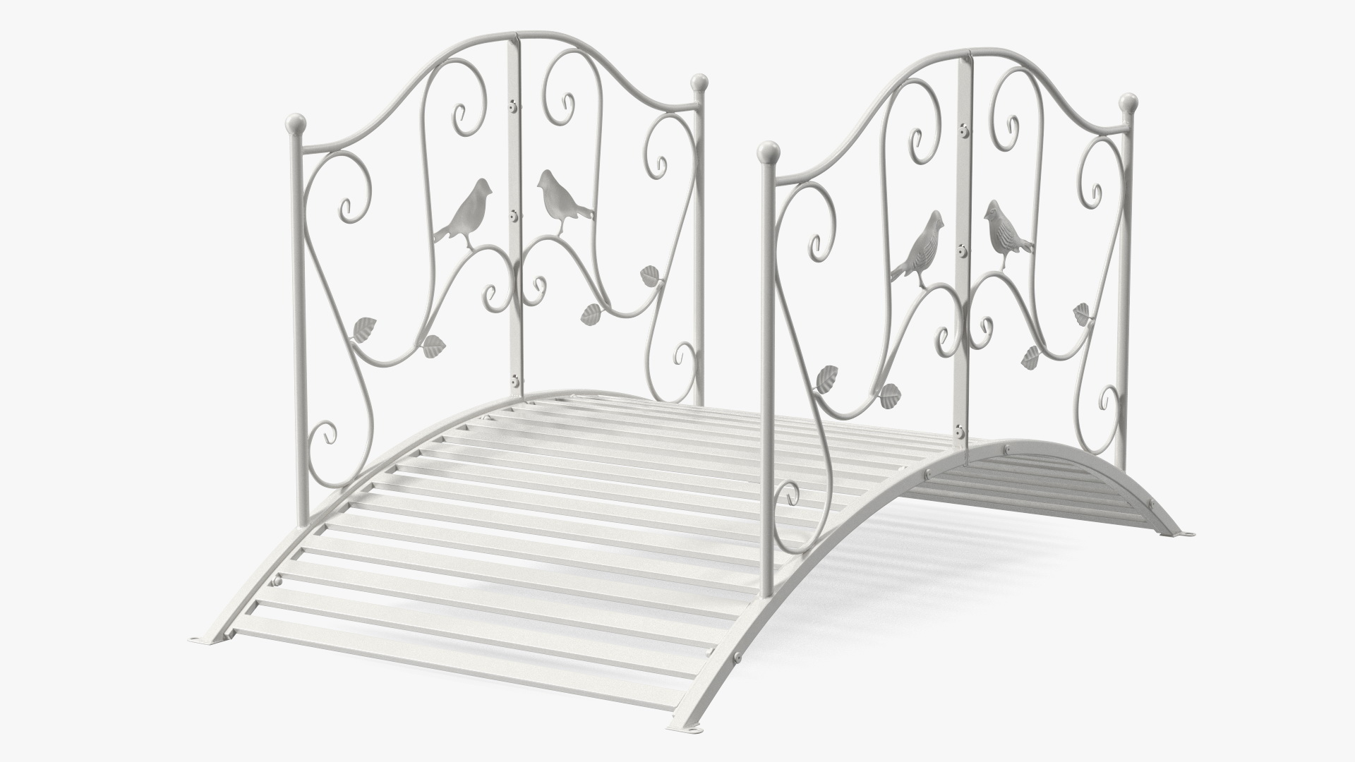 3D Garden Bridge with Wrought Iron Railings White