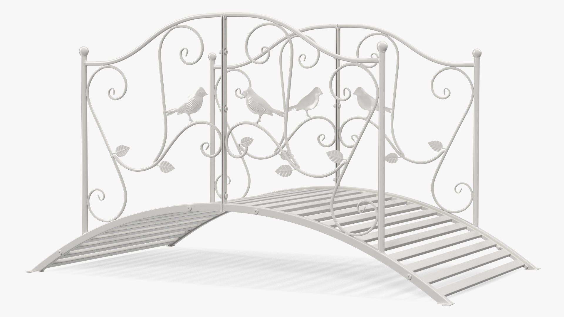 3D Garden Bridge with Wrought Iron Railings White