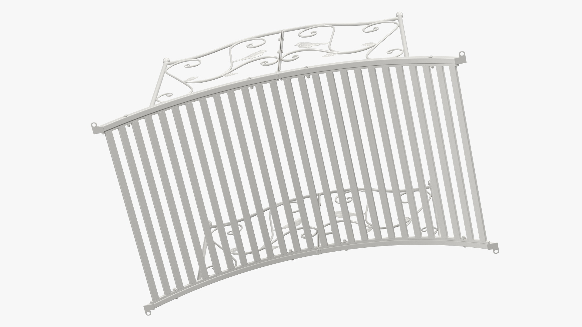 3D Garden Bridge with Wrought Iron Railings White