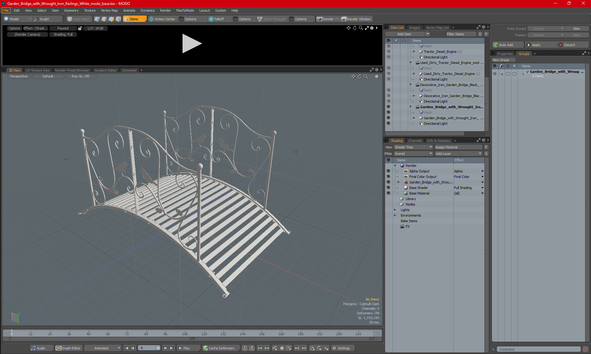 3D Garden Bridge with Wrought Iron Railings White