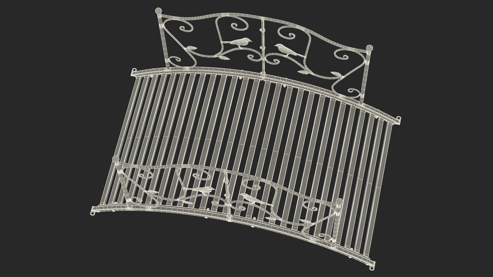 3D Garden Bridge with Wrought Iron Railings White
