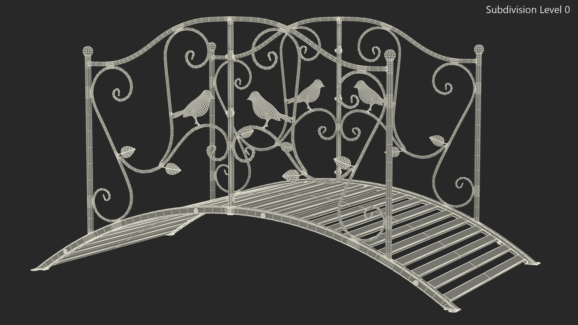 3D Garden Bridge with Wrought Iron Railings White