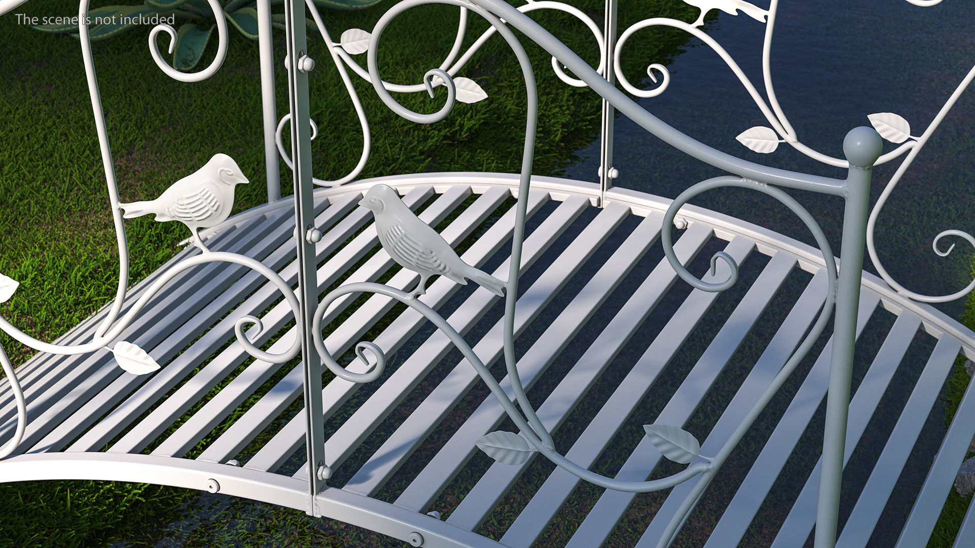 3D Garden Bridge with Wrought Iron Railings White