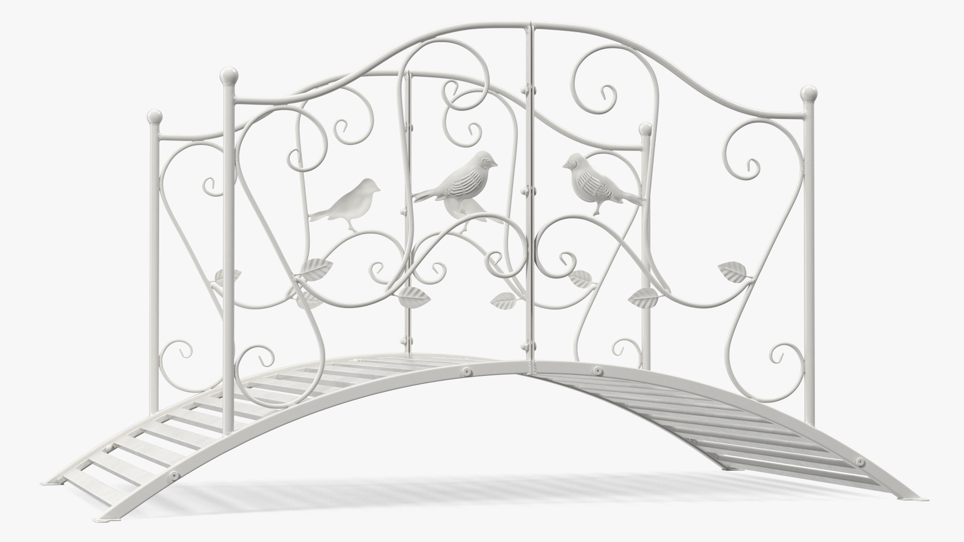 3D Garden Bridge with Wrought Iron Railings White