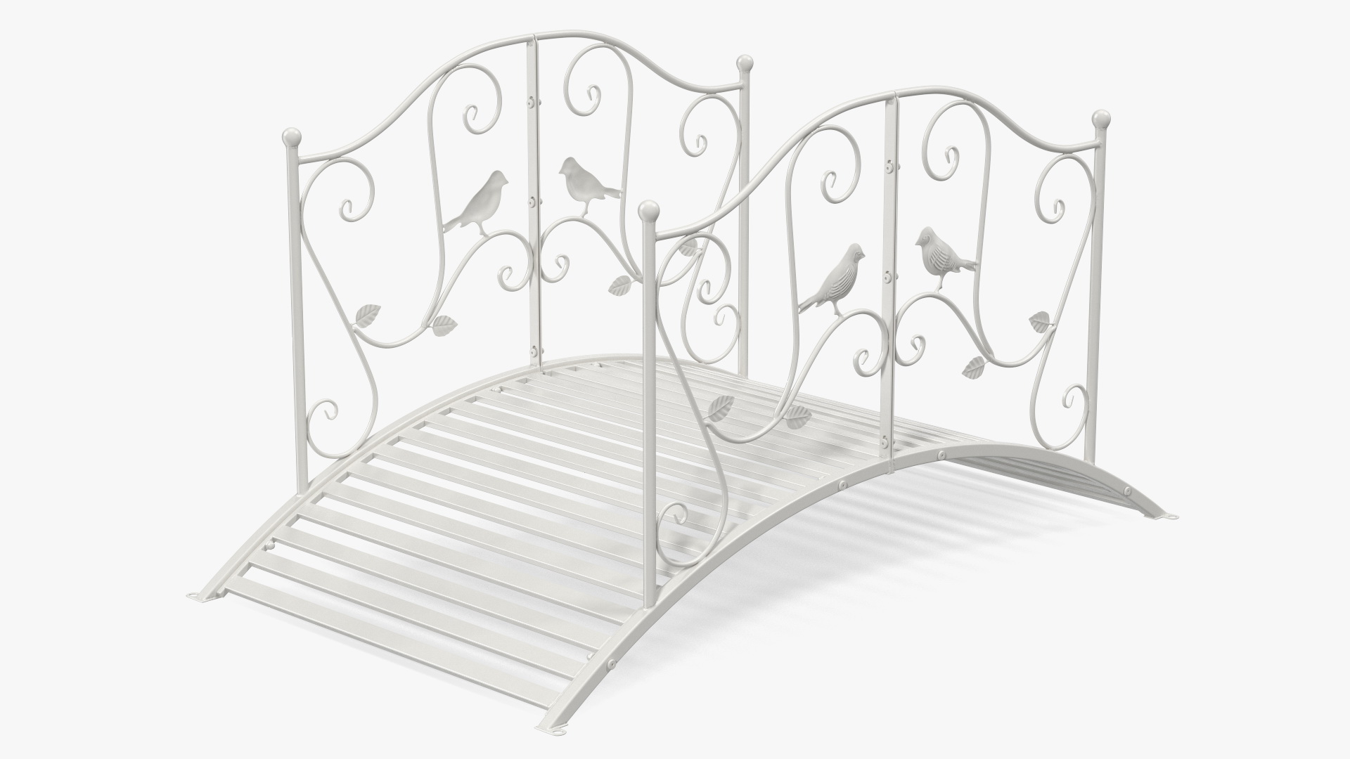 3D Garden Bridge with Wrought Iron Railings White