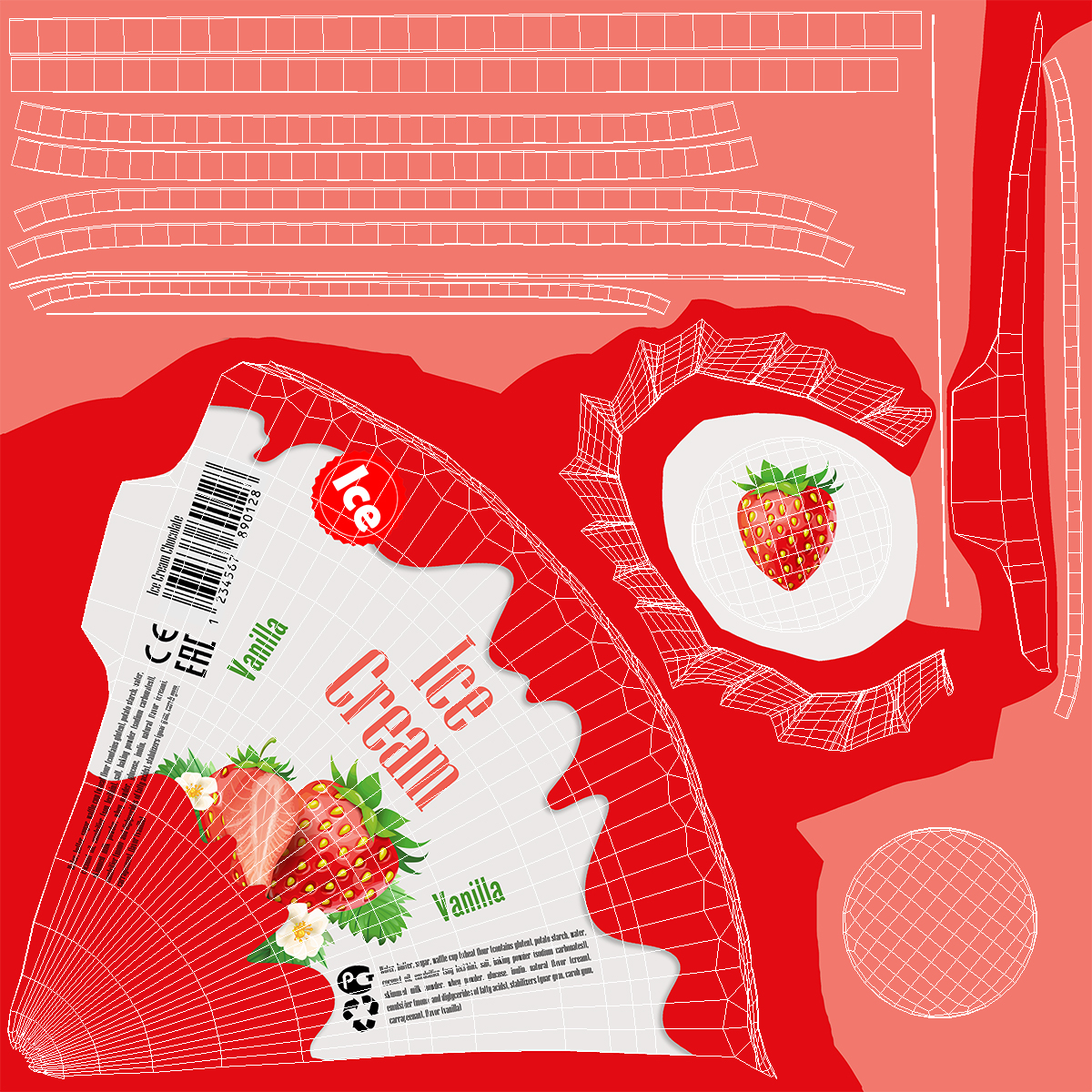 3D Cone Ice Cream with Cap Mockup Strawberry