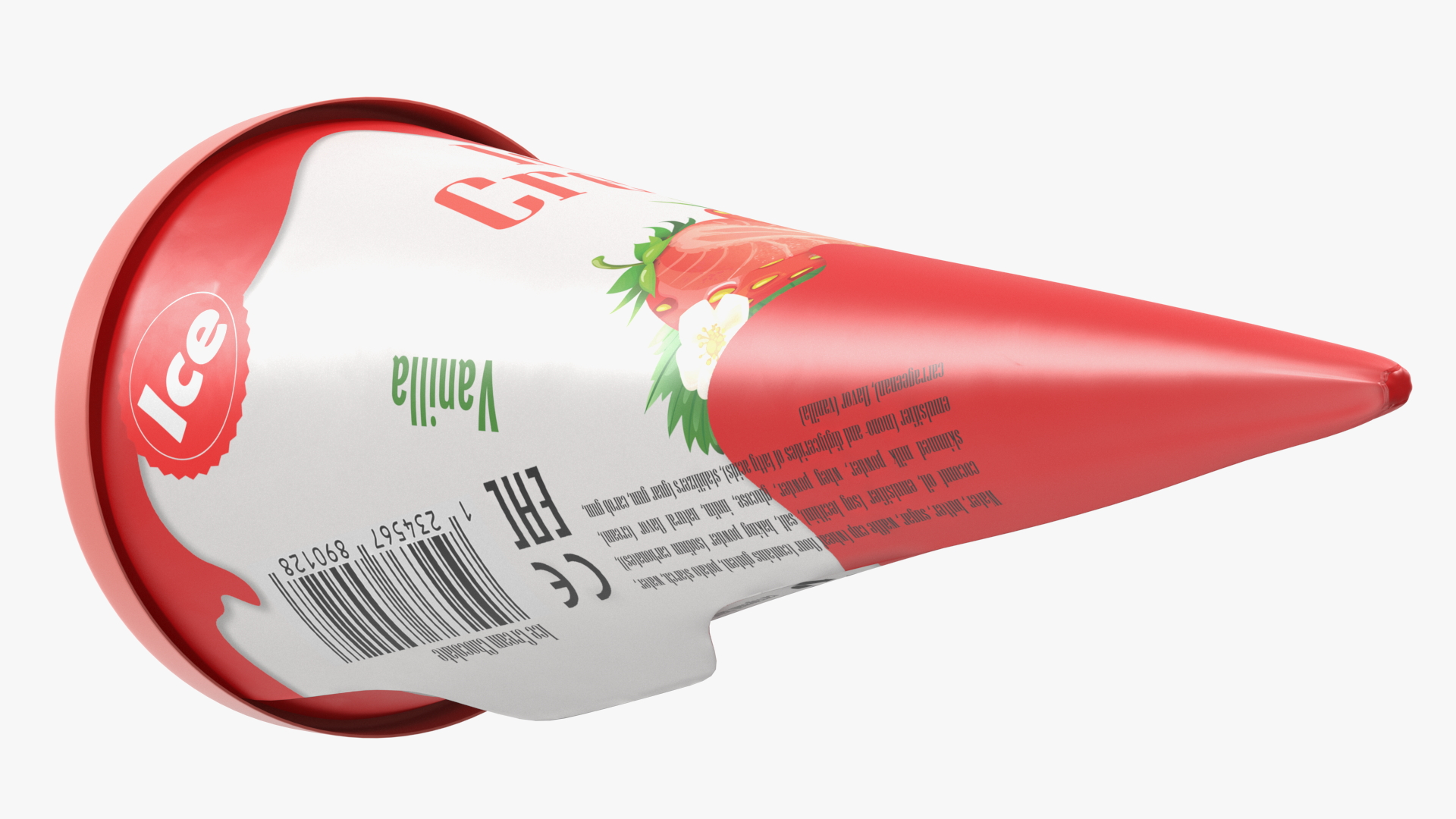 3D Cone Ice Cream with Cap Mockup Strawberry