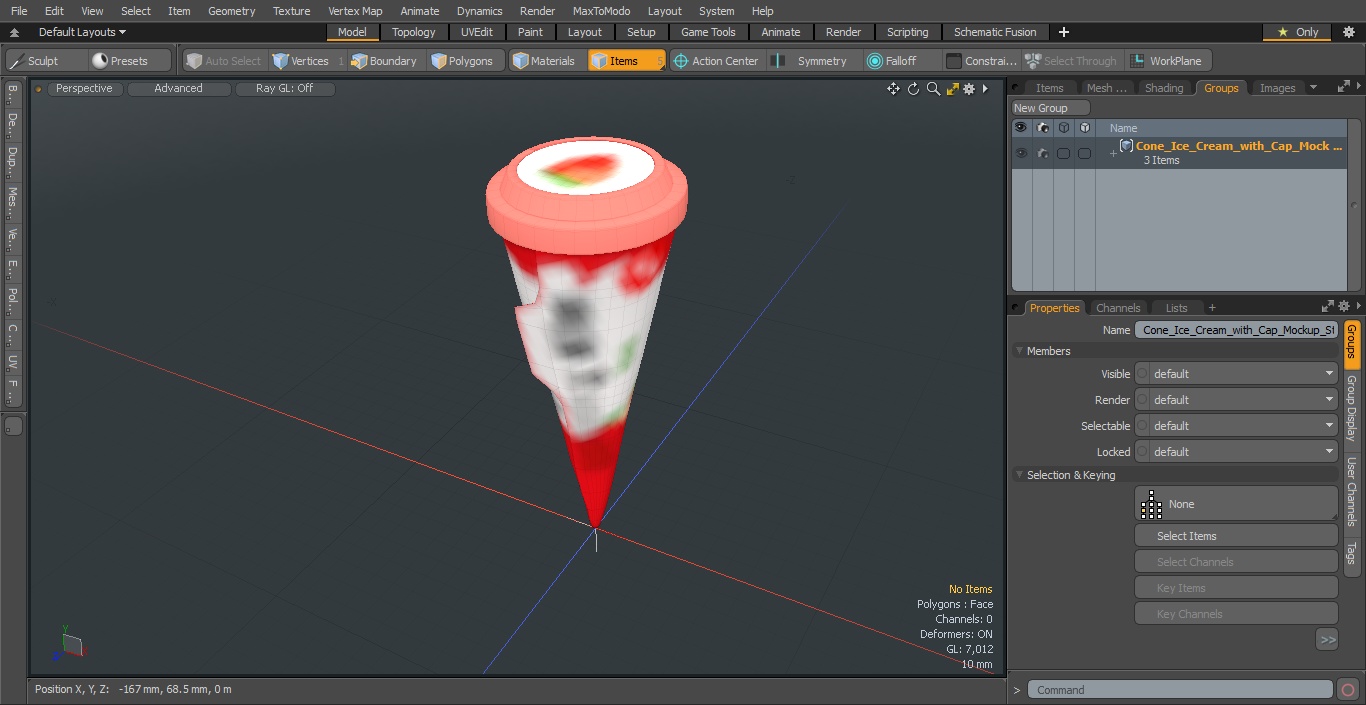 3D Cone Ice Cream with Cap Mockup Strawberry