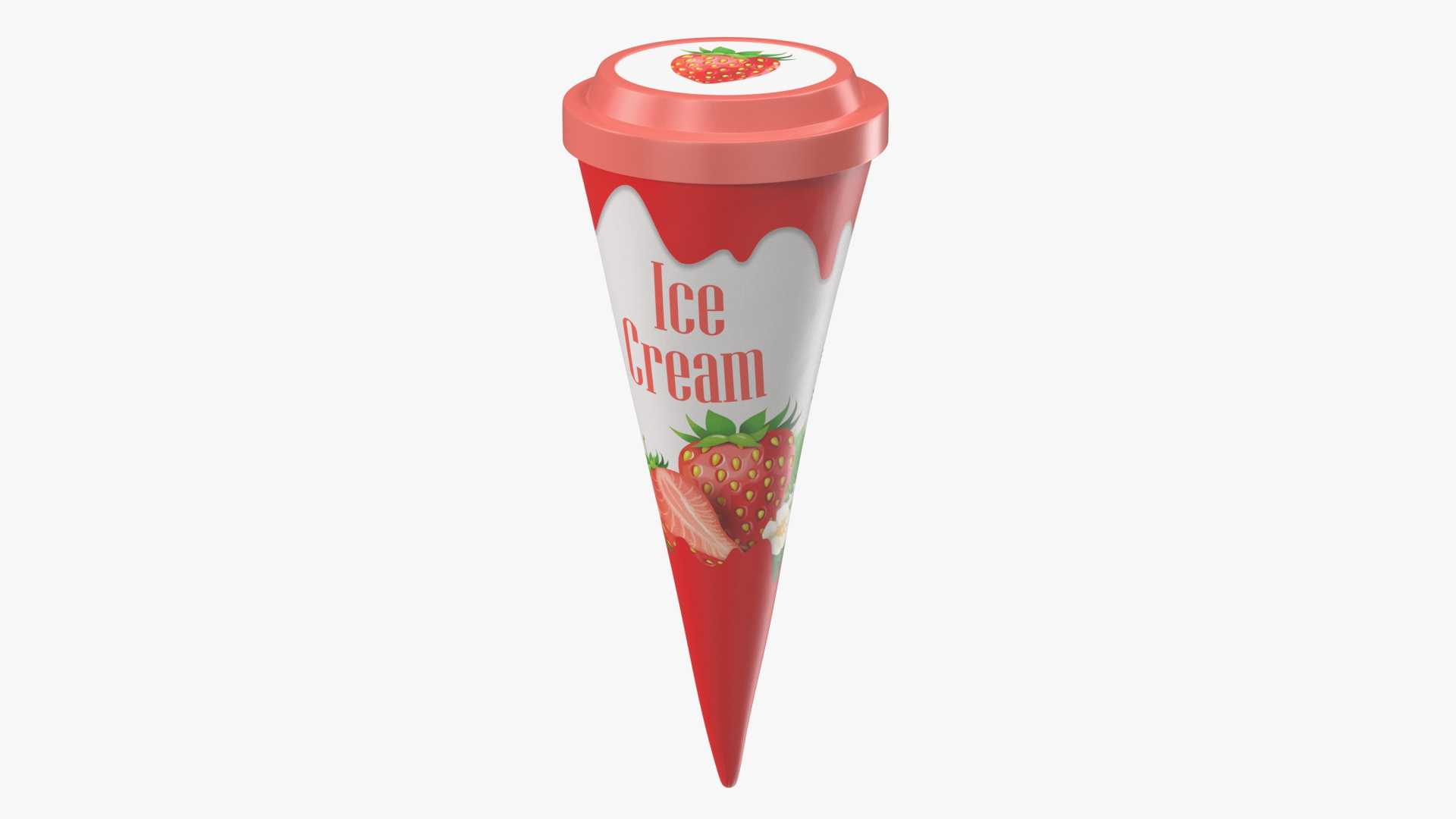 3D Cone Ice Cream with Cap Mockup Strawberry