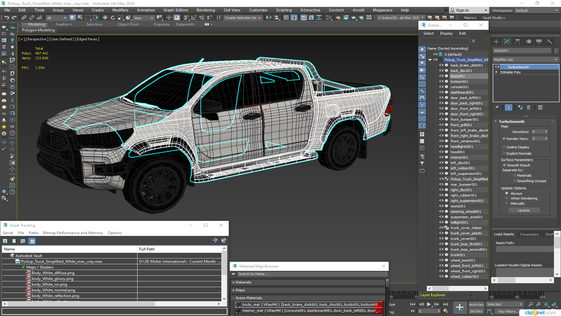Pickup Truck Simplified White 3D model