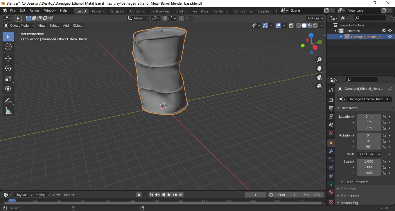 3D Damaged Ethanol Metal Barrel model