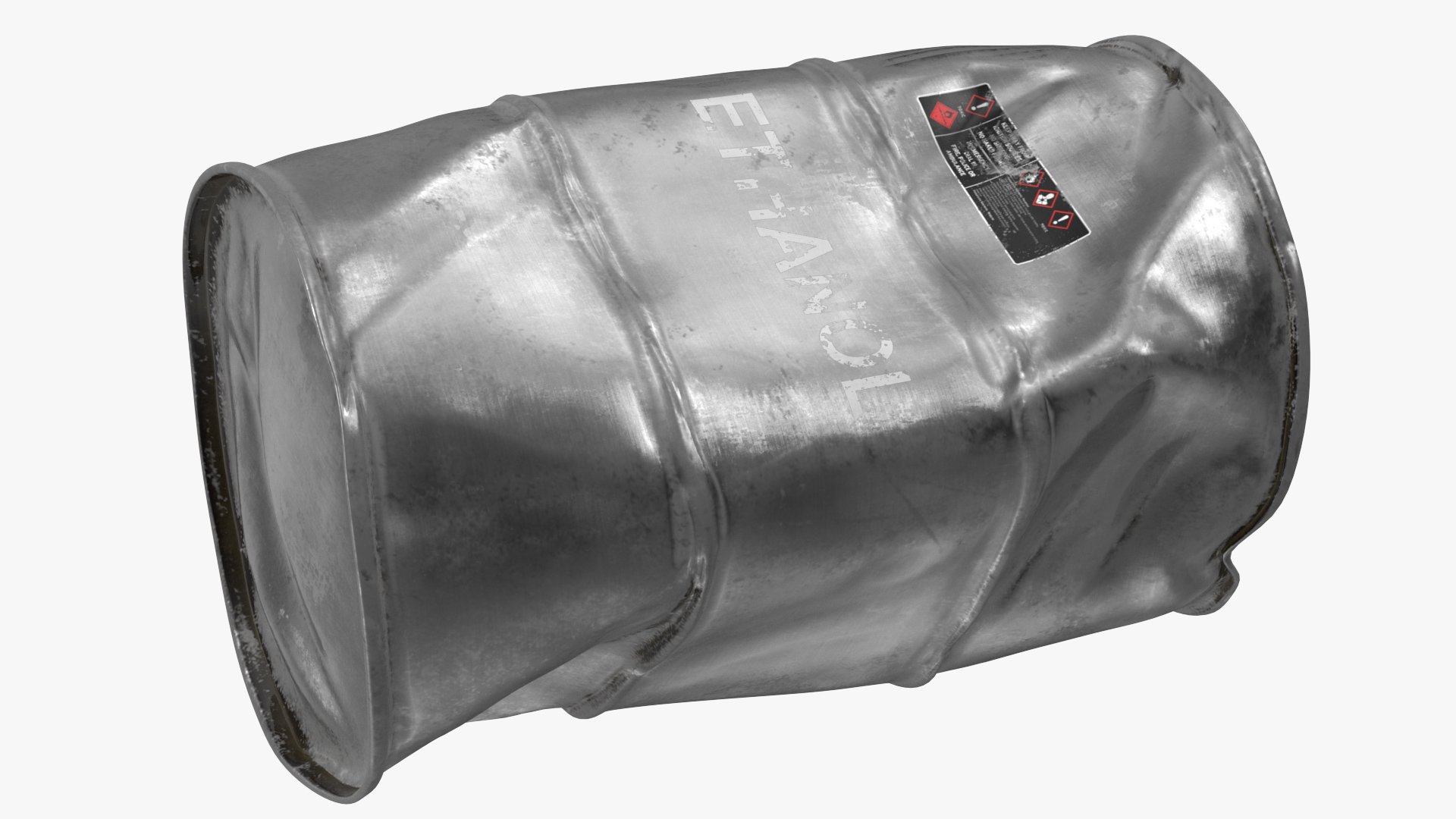 3D Damaged Ethanol Metal Barrel model