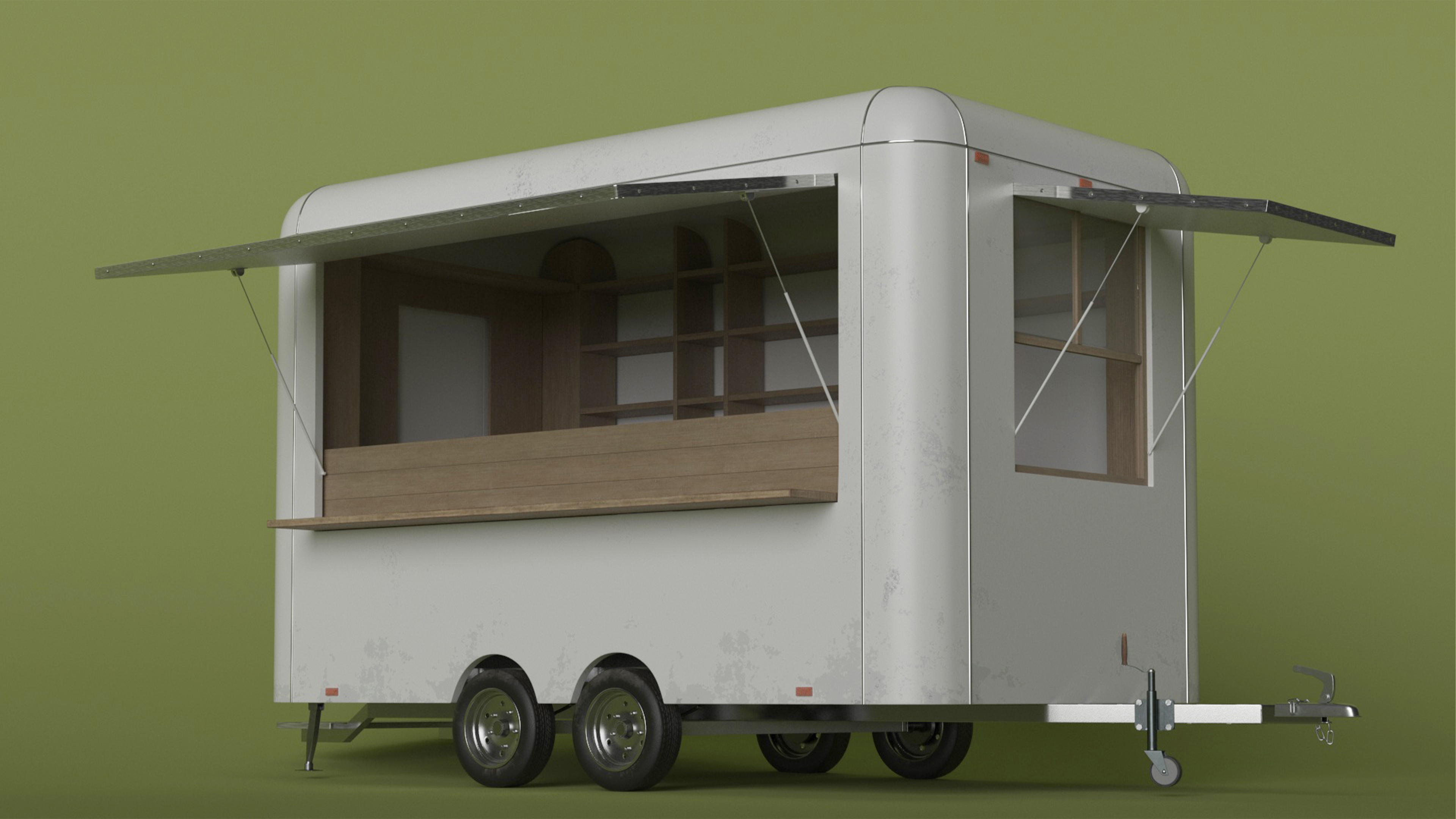 3D Mobile Food Trailer White Empty