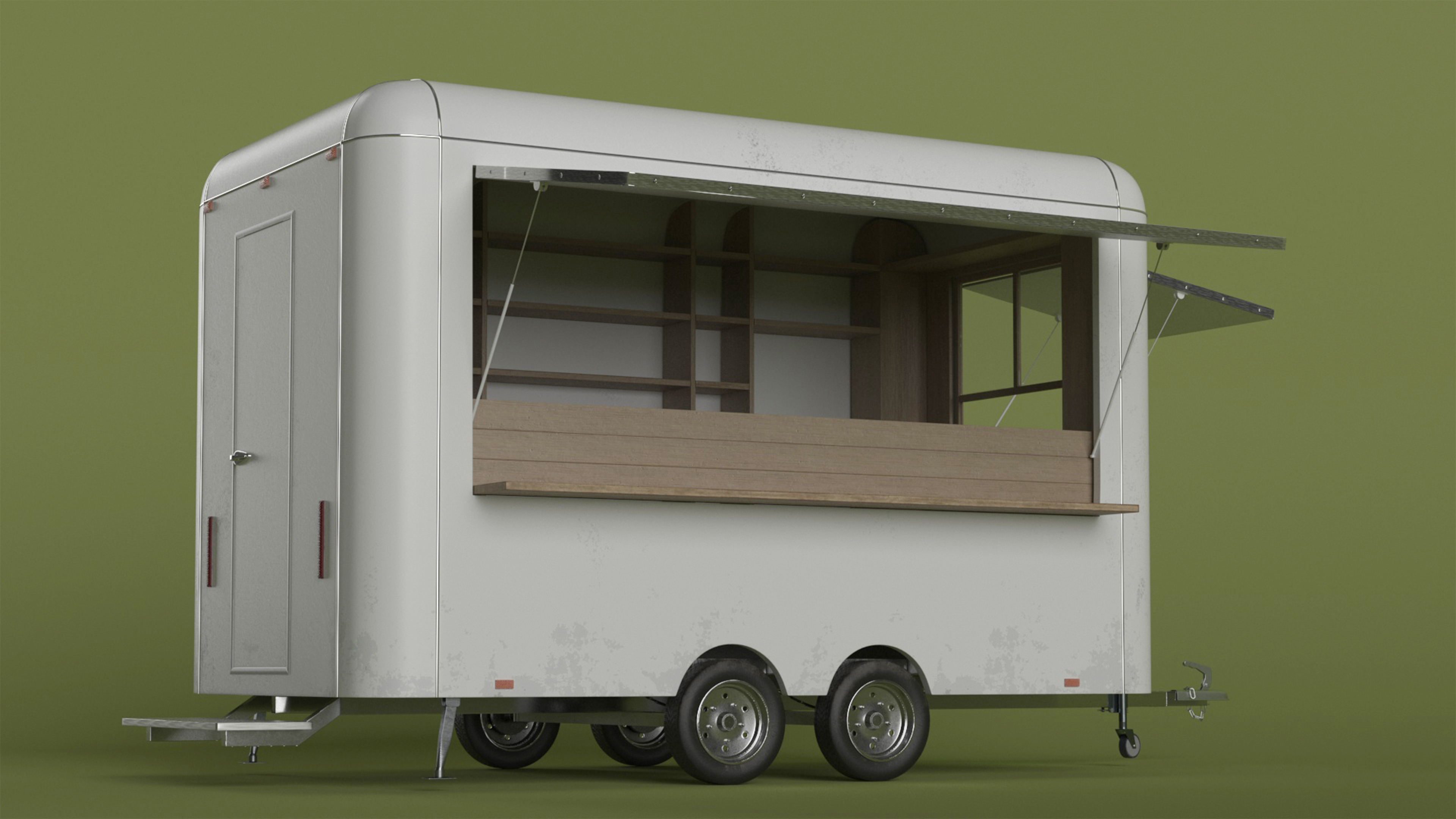 3D Mobile Food Trailer White Empty