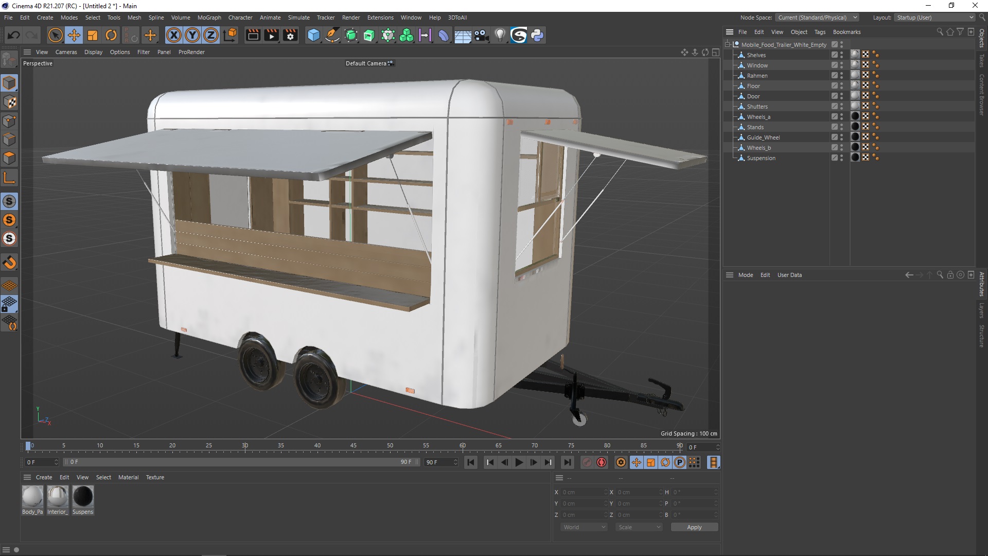 3D Mobile Food Trailer White Empty