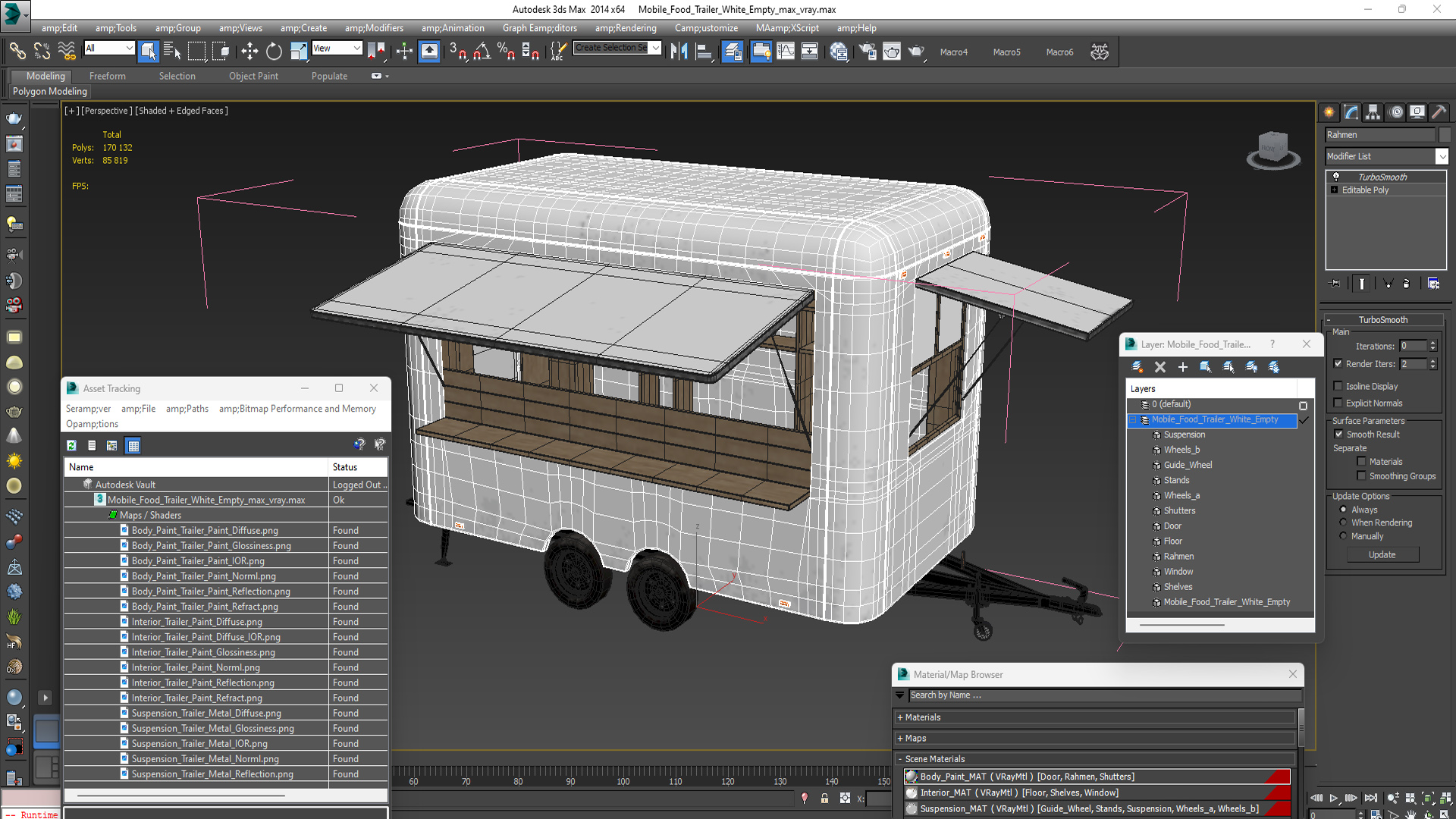 3D Mobile Food Trailer White Empty