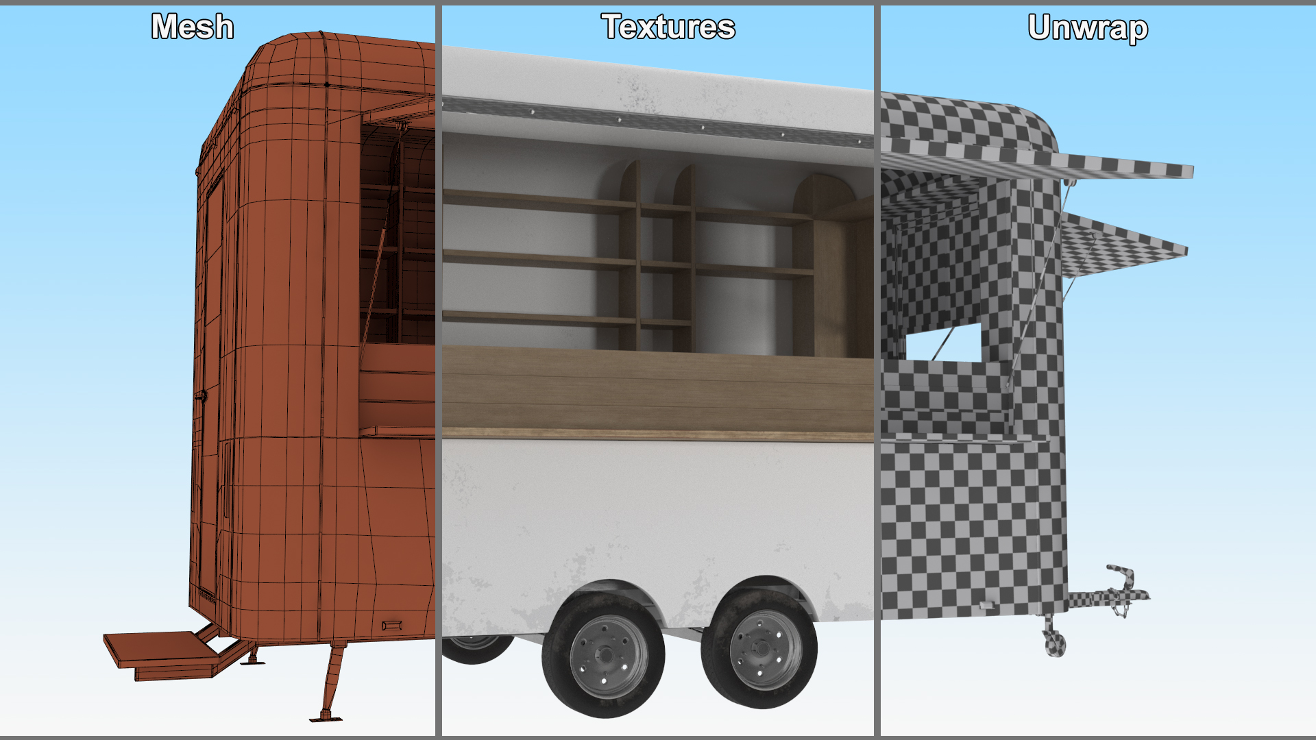 3D Mobile Food Trailer White Empty