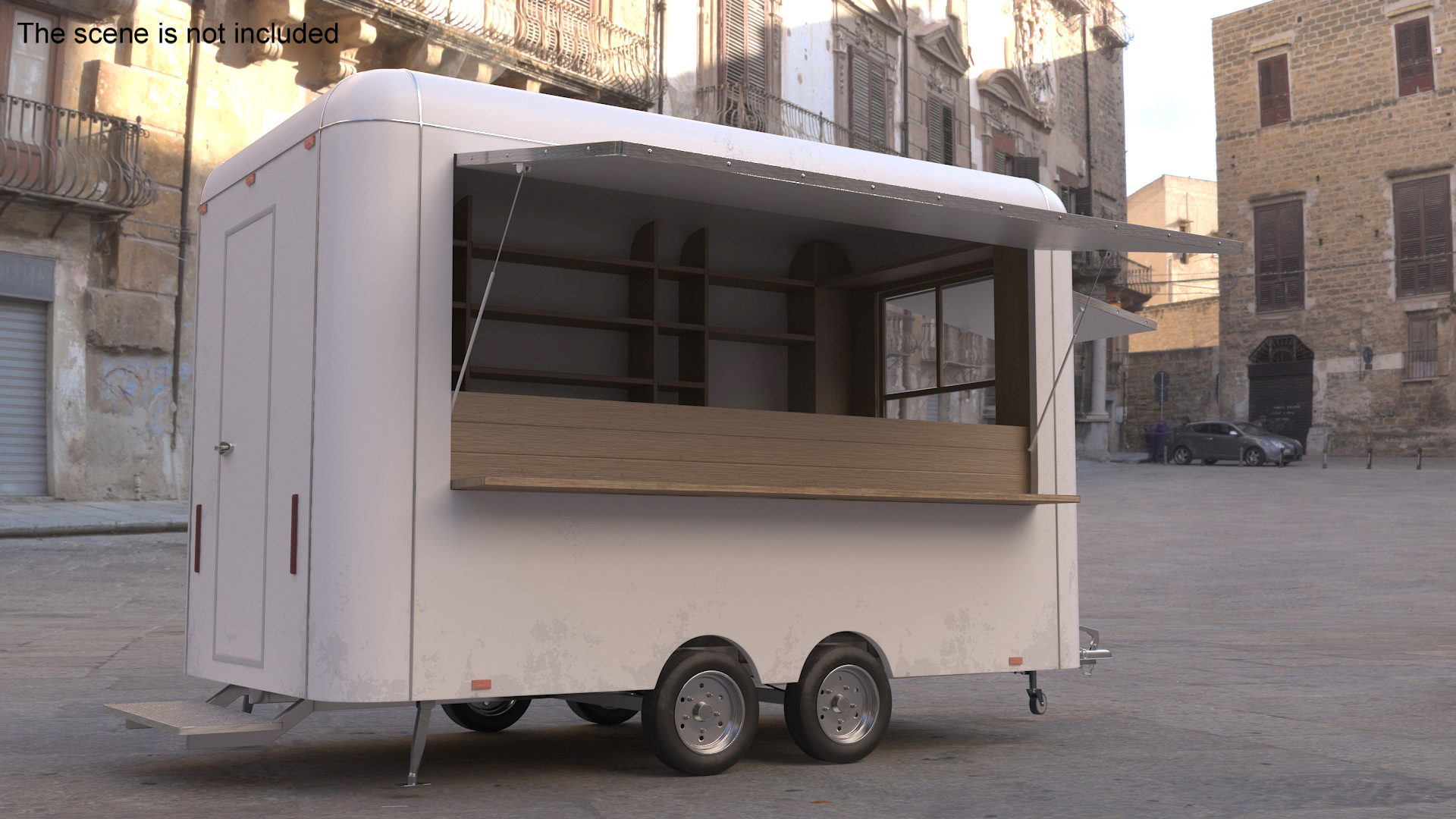 3D Mobile Food Trailer White Empty