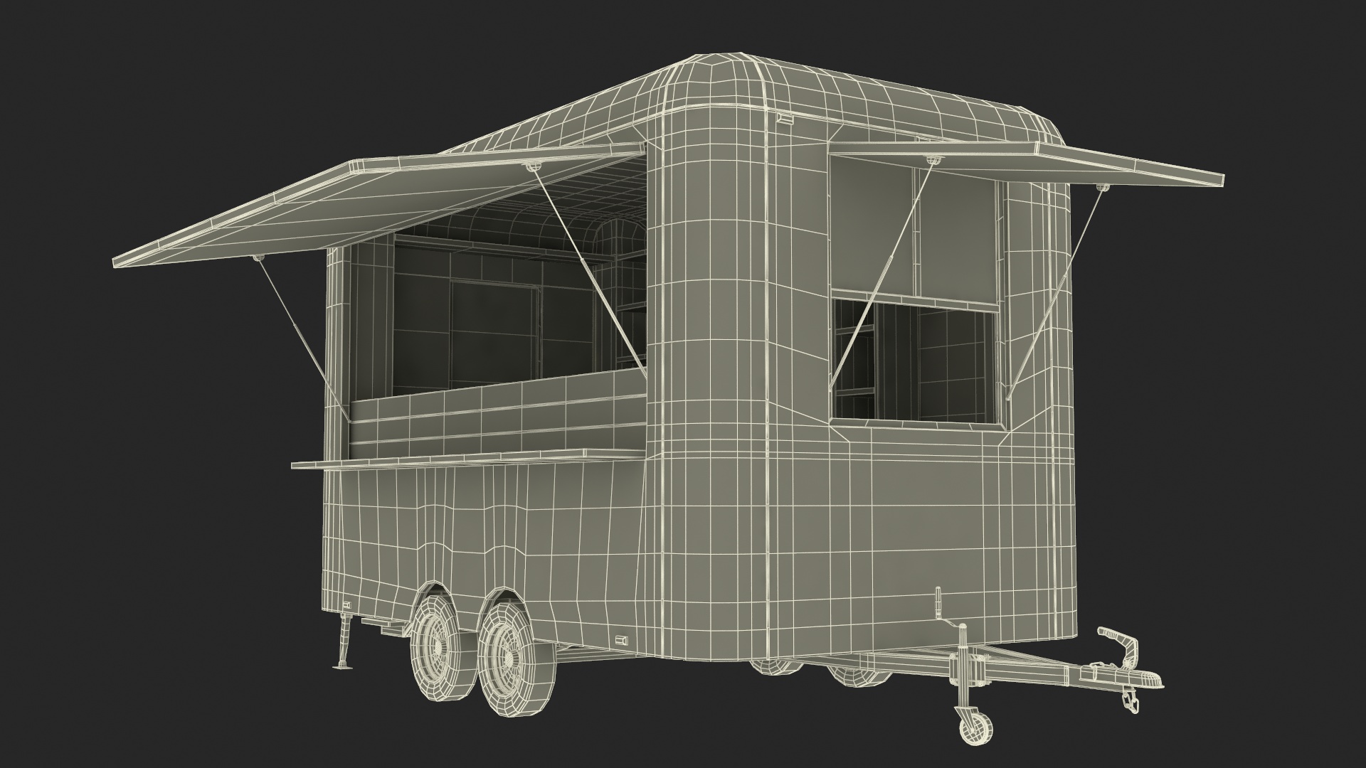 3D Mobile Food Trailer White Empty