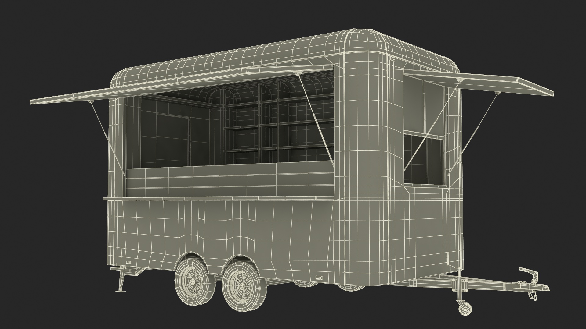 3D Mobile Food Trailer White Empty