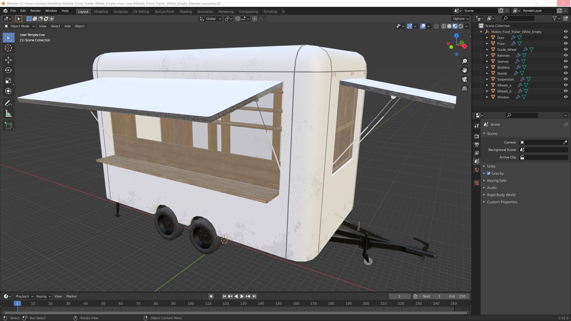 3D Mobile Food Trailer White Empty