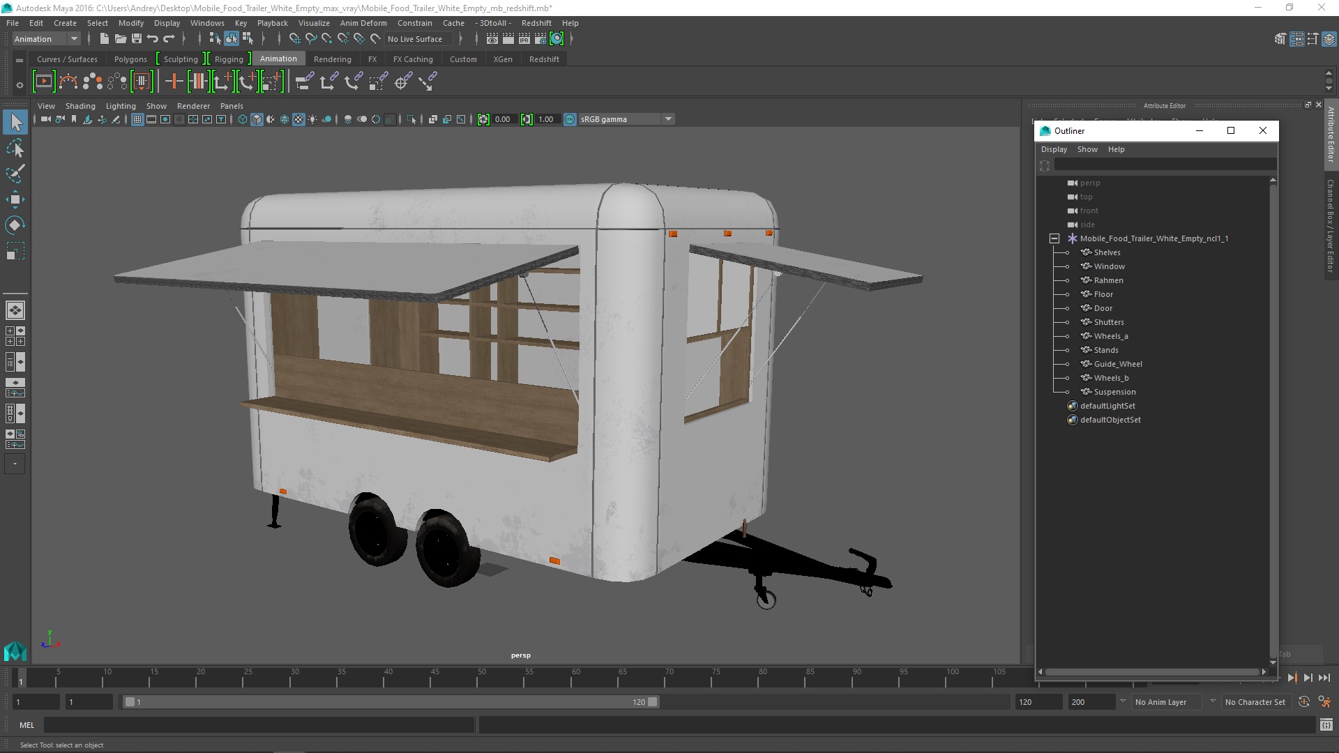3D Mobile Food Trailer White Empty
