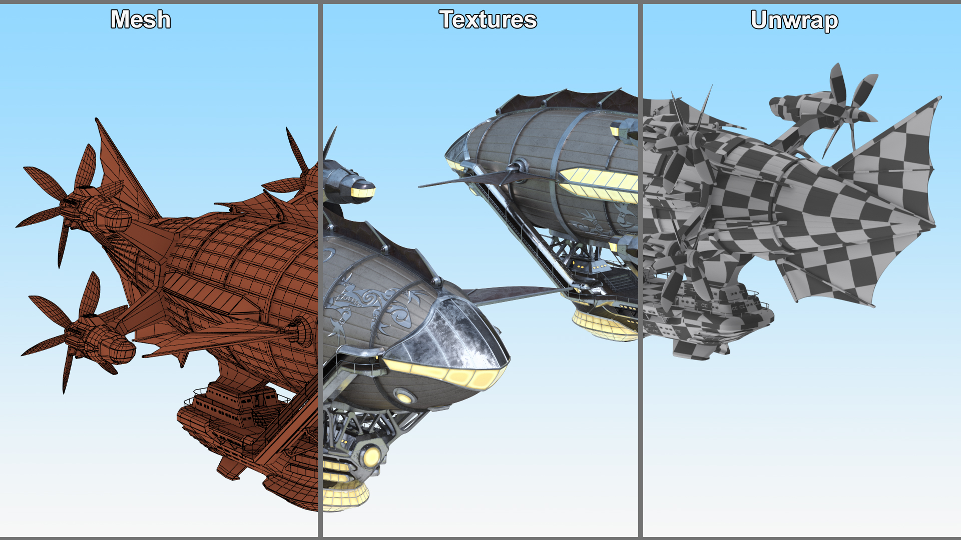 Steampunk Blimp Rigged 3D