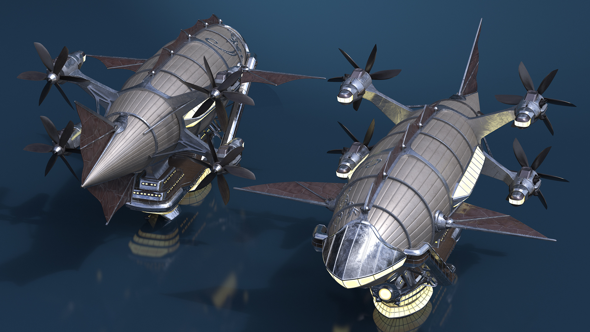 Steampunk Blimp Rigged 3D