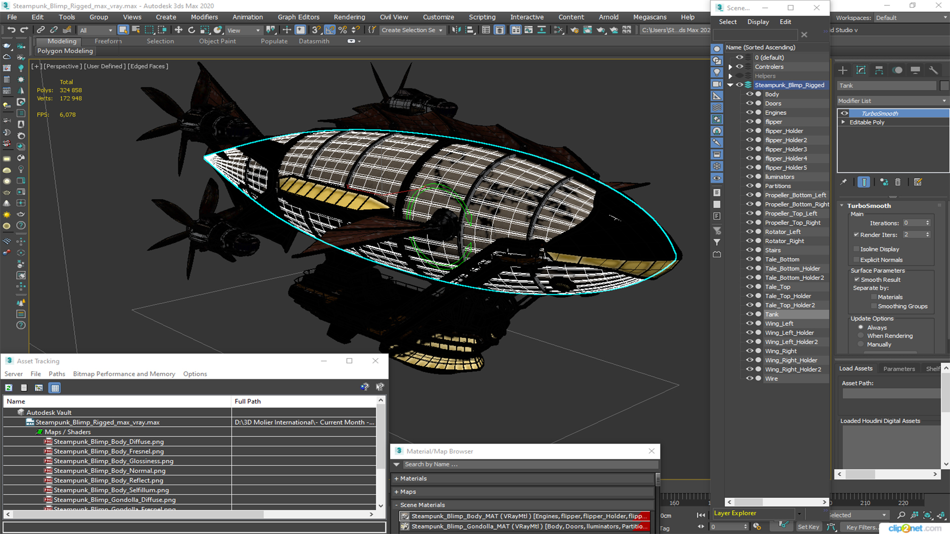 Steampunk Blimp Rigged 3D