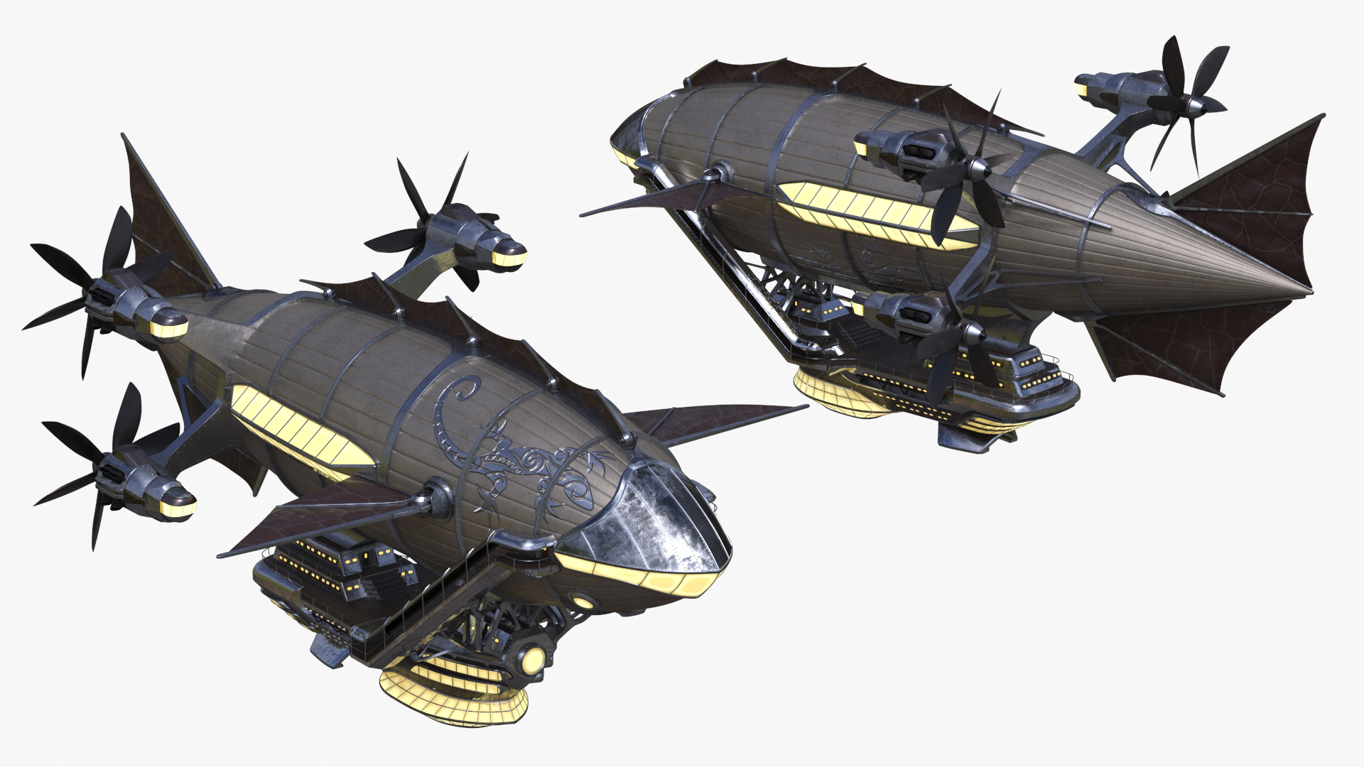 Steampunk Blimp Rigged 3D