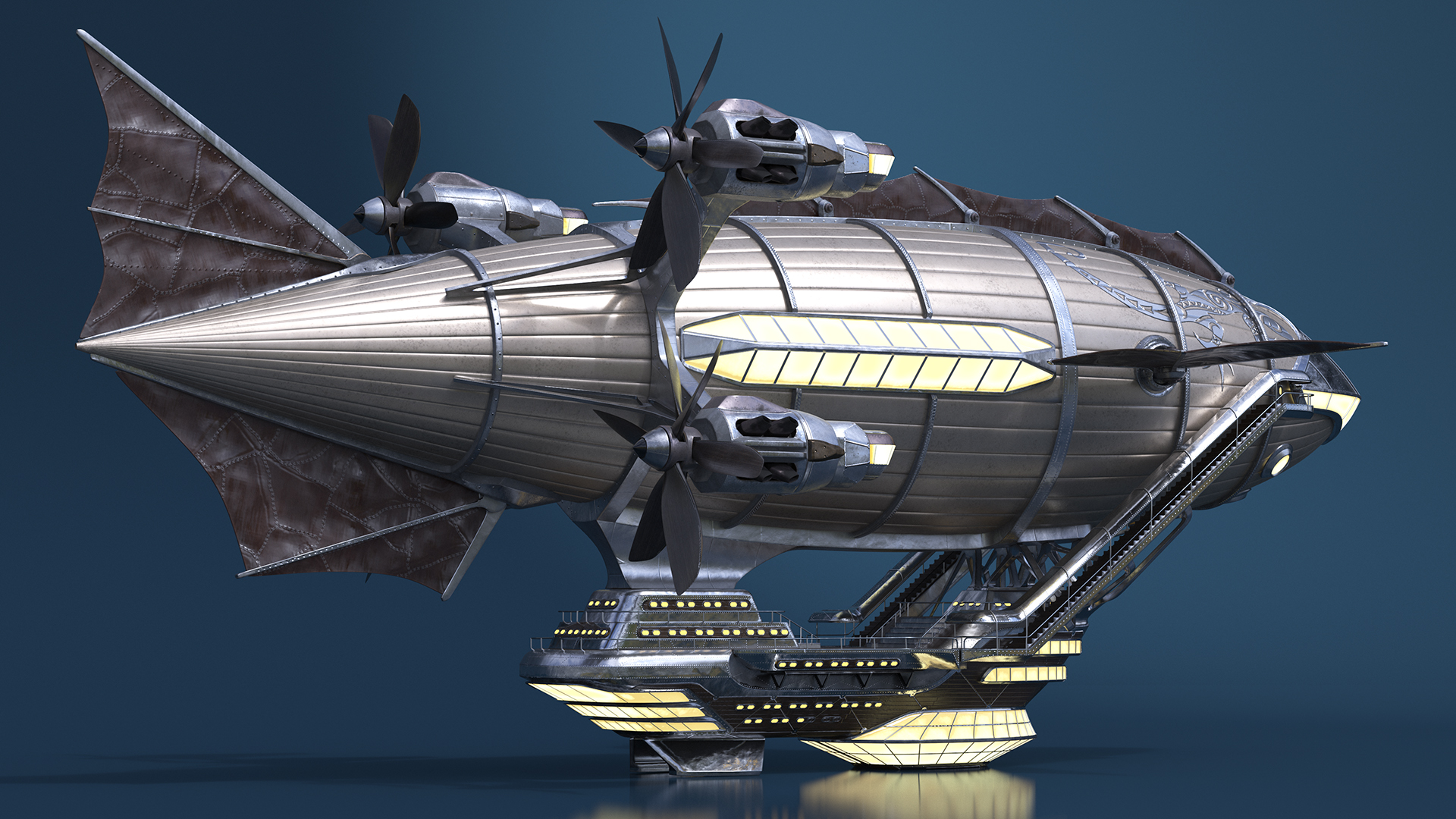 Steampunk Blimp Rigged 3D