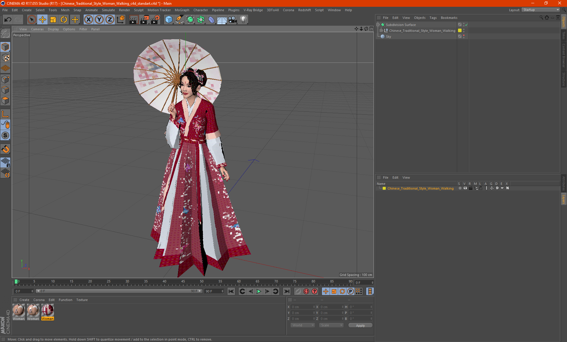 Chinese Traditional Style Woman Walking 3D model