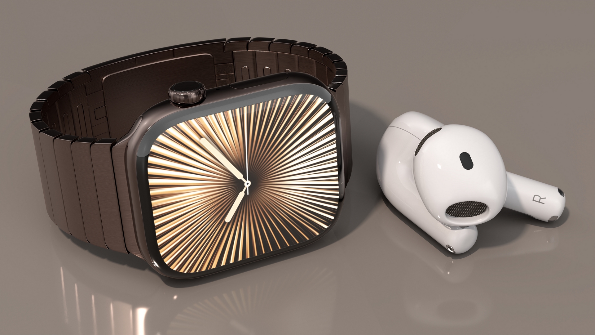 3D Apple Watch 10 Slate Titanium and AirPods 4 model