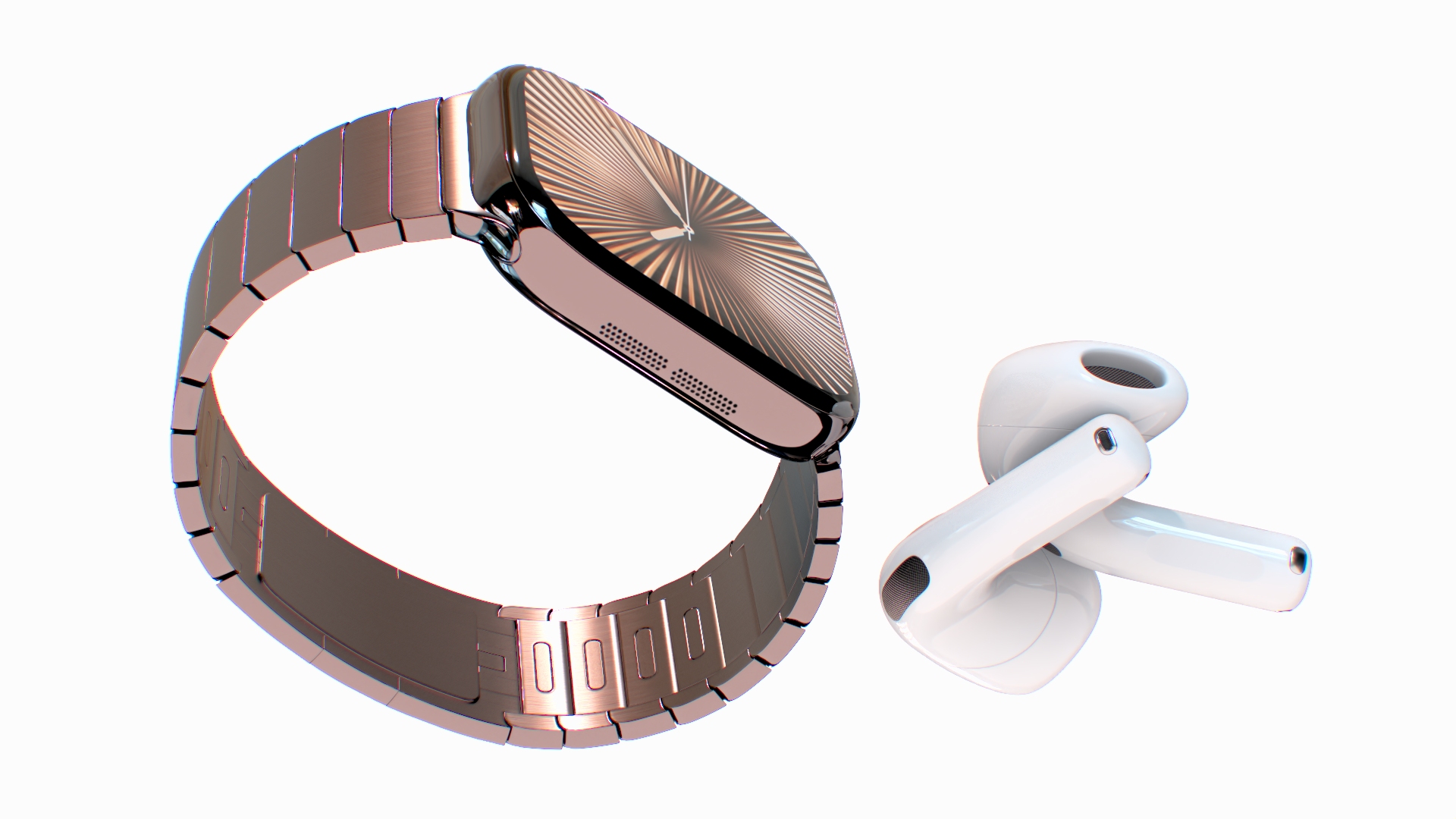 3D Apple Watch 10 Slate Titanium and AirPods 4 model