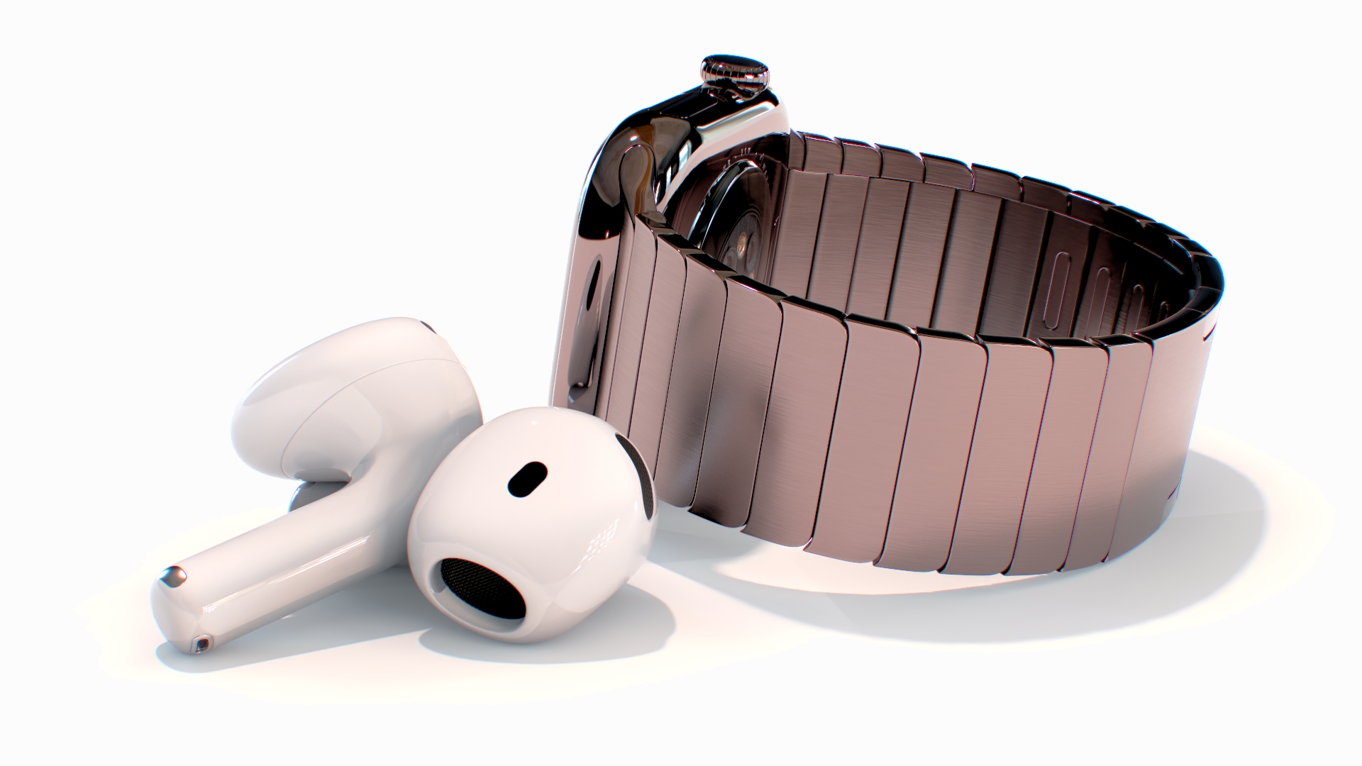 3D Apple Watch 10 Slate Titanium and AirPods 4 model