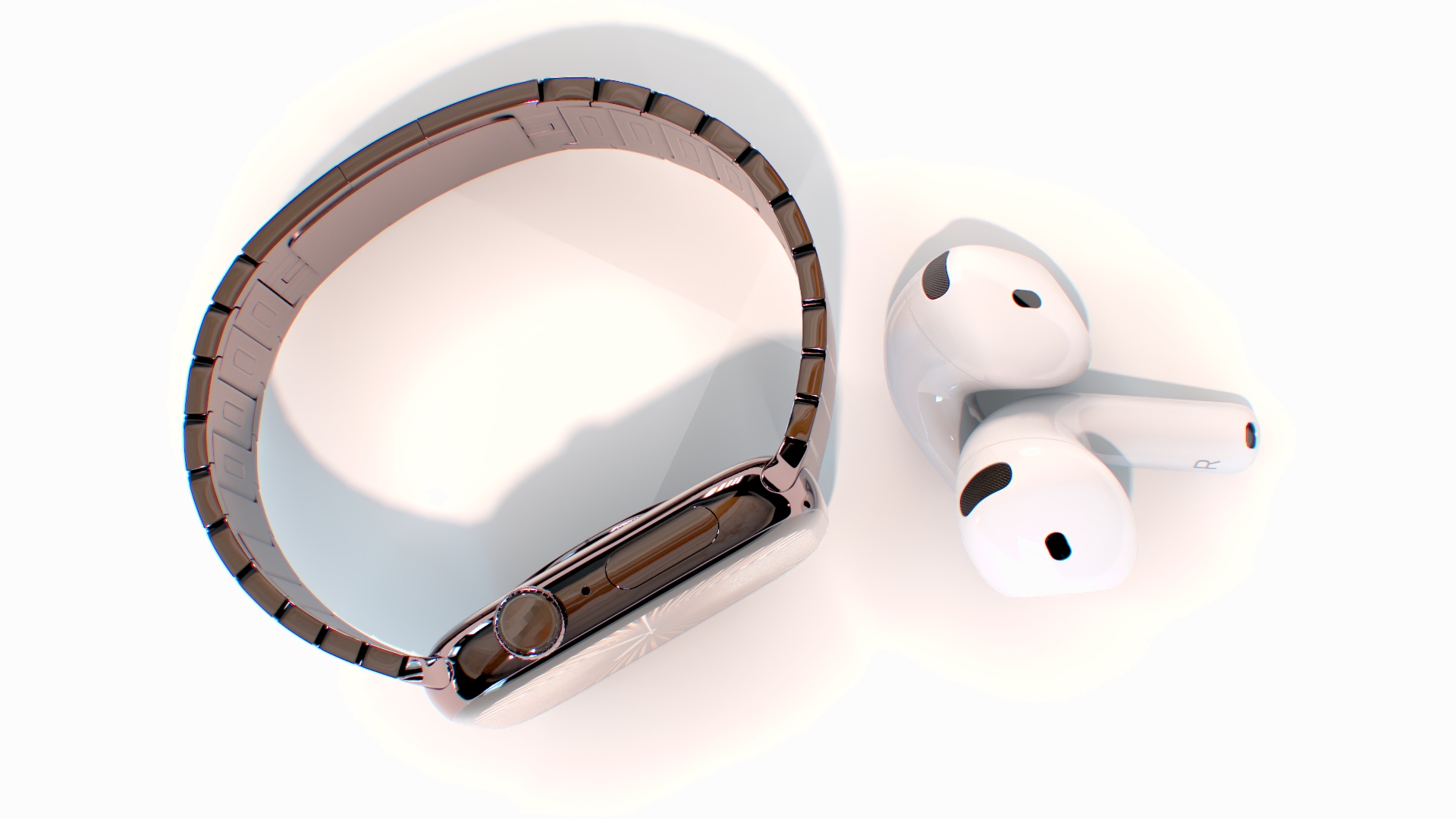 3D Apple Watch 10 Slate Titanium and AirPods 4 model