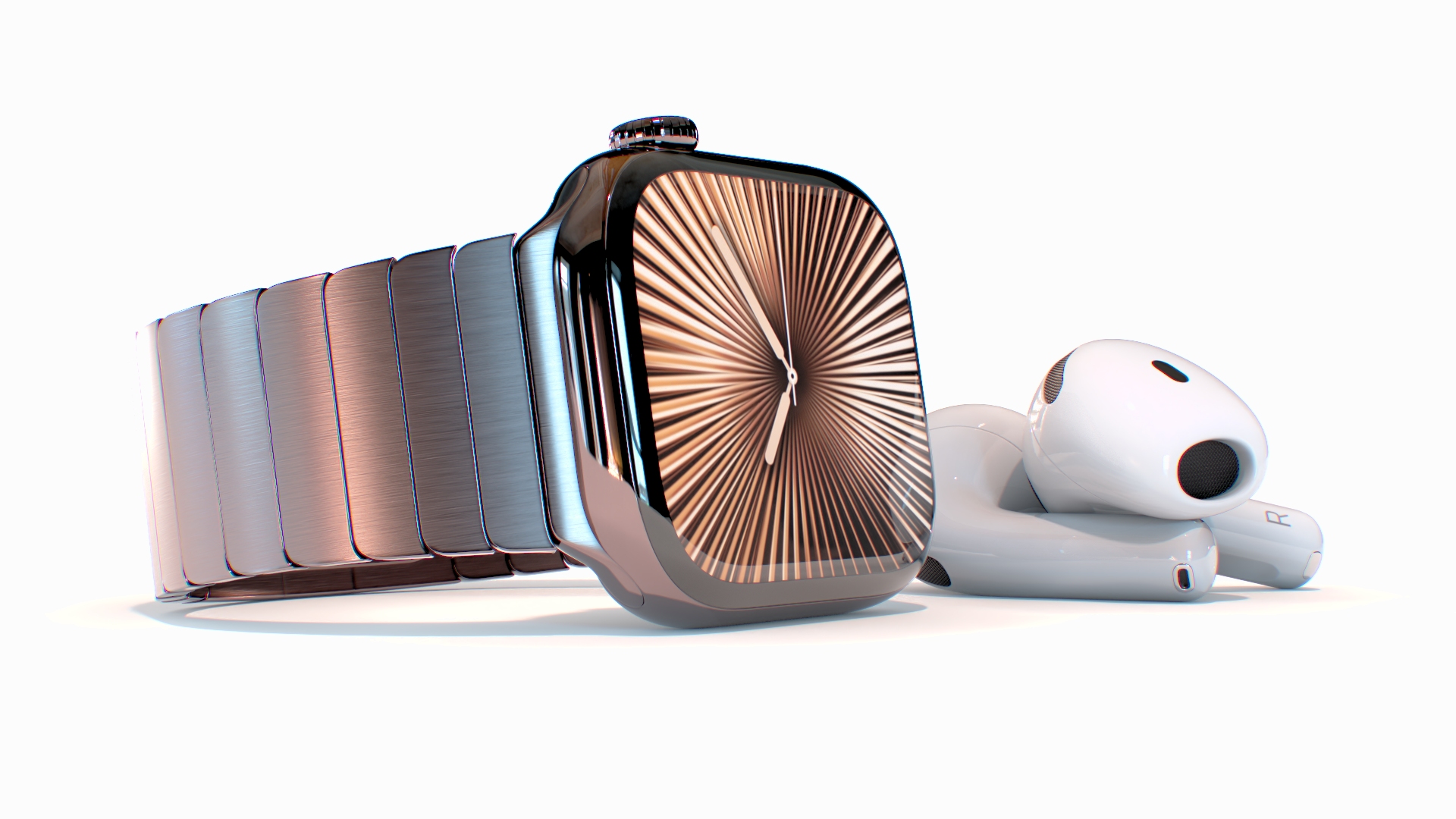 3D Apple Watch 10 Slate Titanium and AirPods 4 model