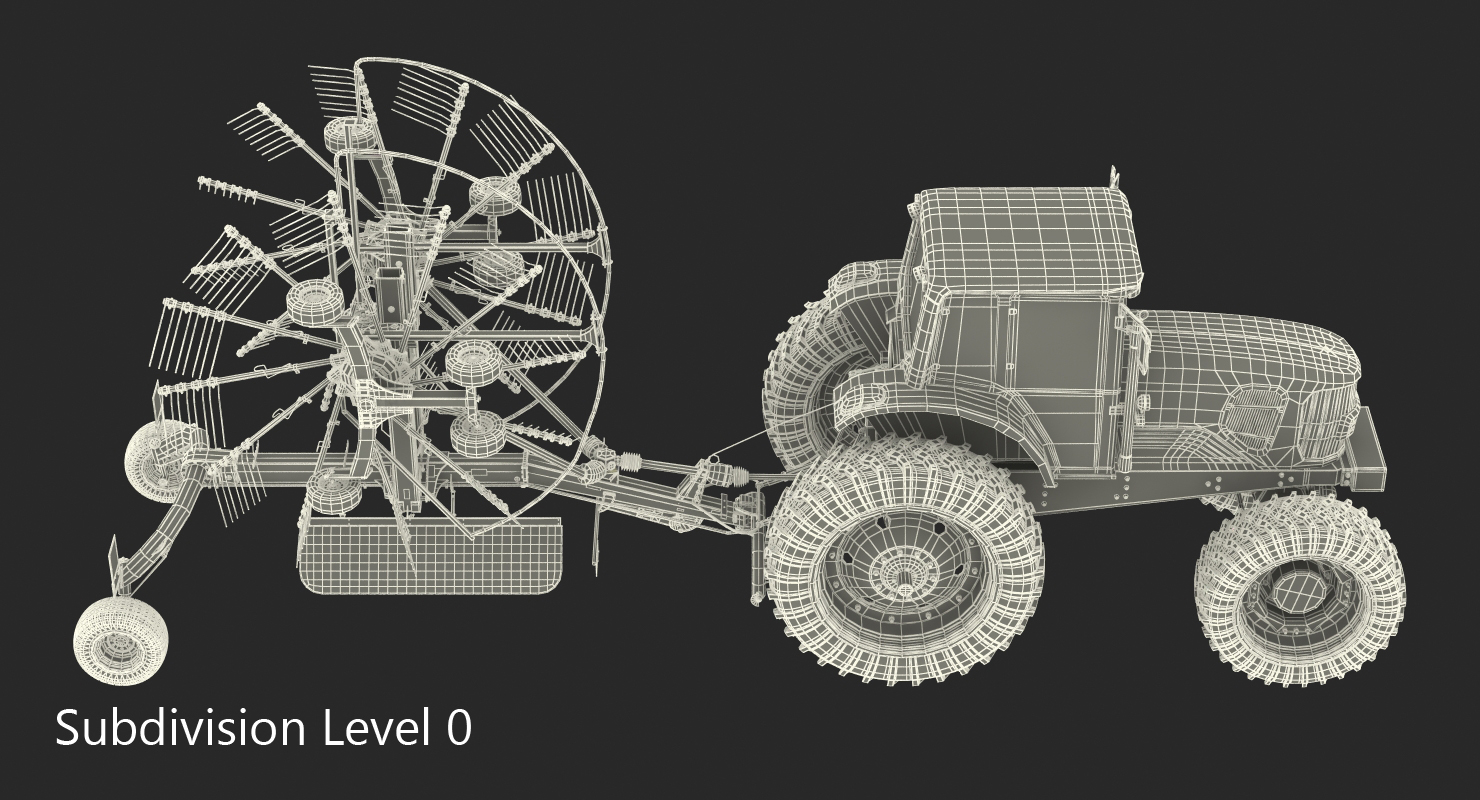 Tractor with Twin Rotor Rake Claas Liner 2700 Parked 3D