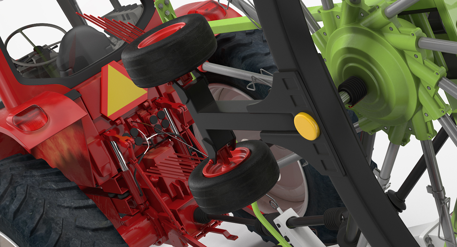 Tractor with Twin Rotor Rake Claas Liner 2700 Parked 3D