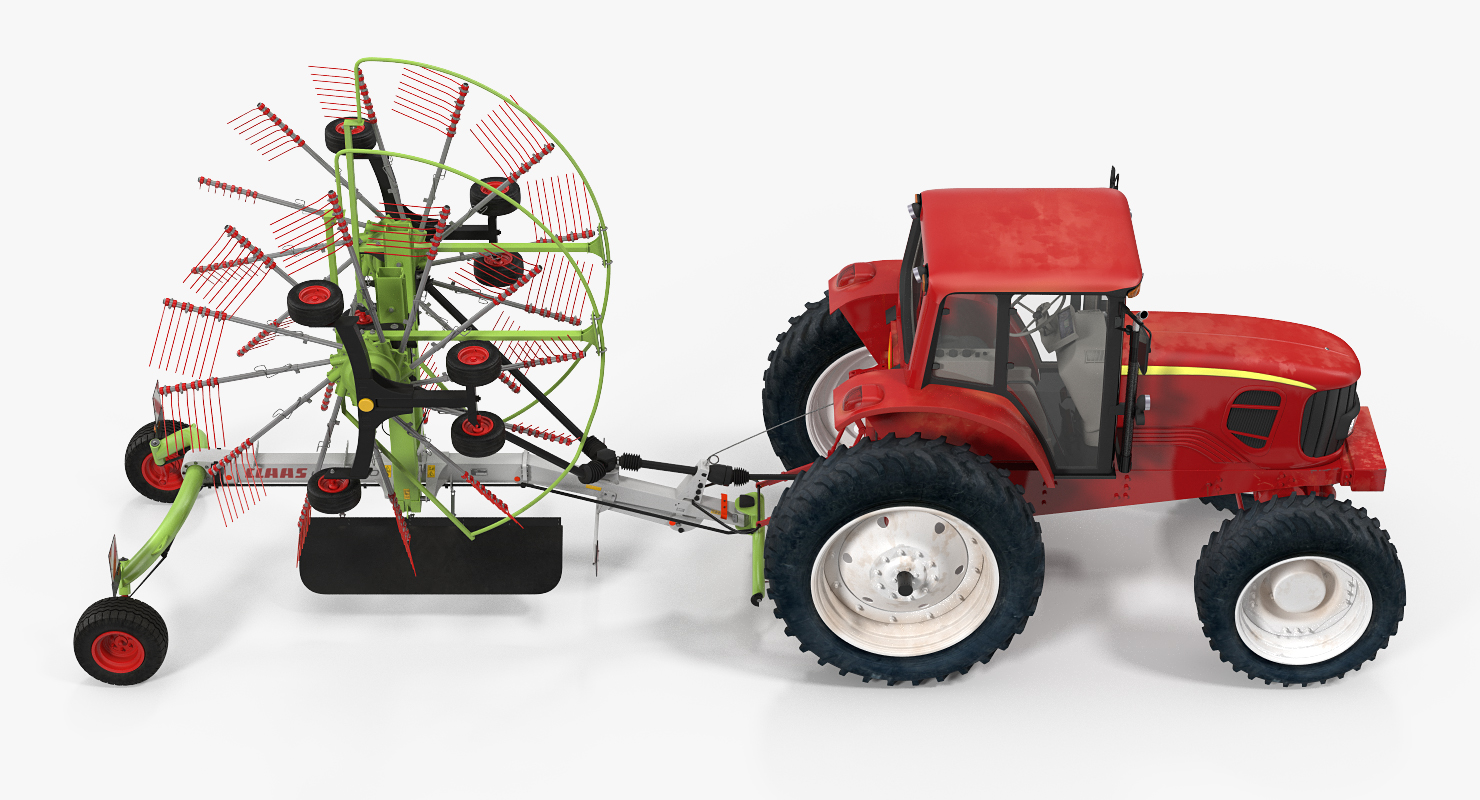 Tractor with Twin Rotor Rake Claas Liner 2700 Parked 3D