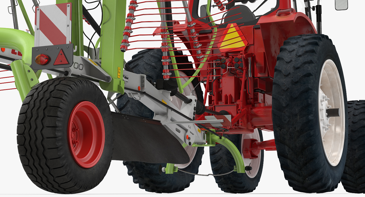 Tractor with Twin Rotor Rake Claas Liner 2700 Parked 3D