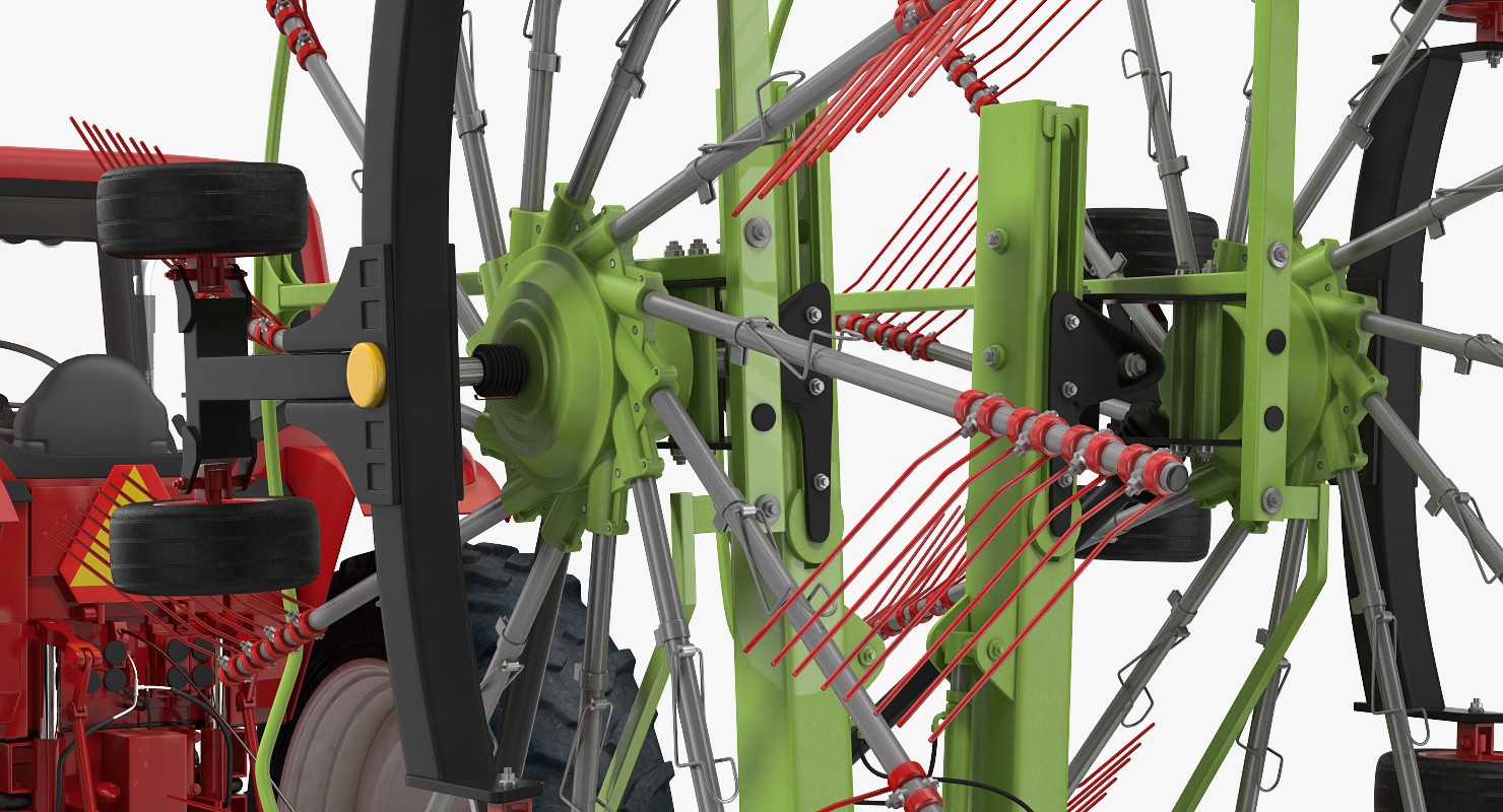 Tractor with Twin Rotor Rake Claas Liner 2700 Parked 3D