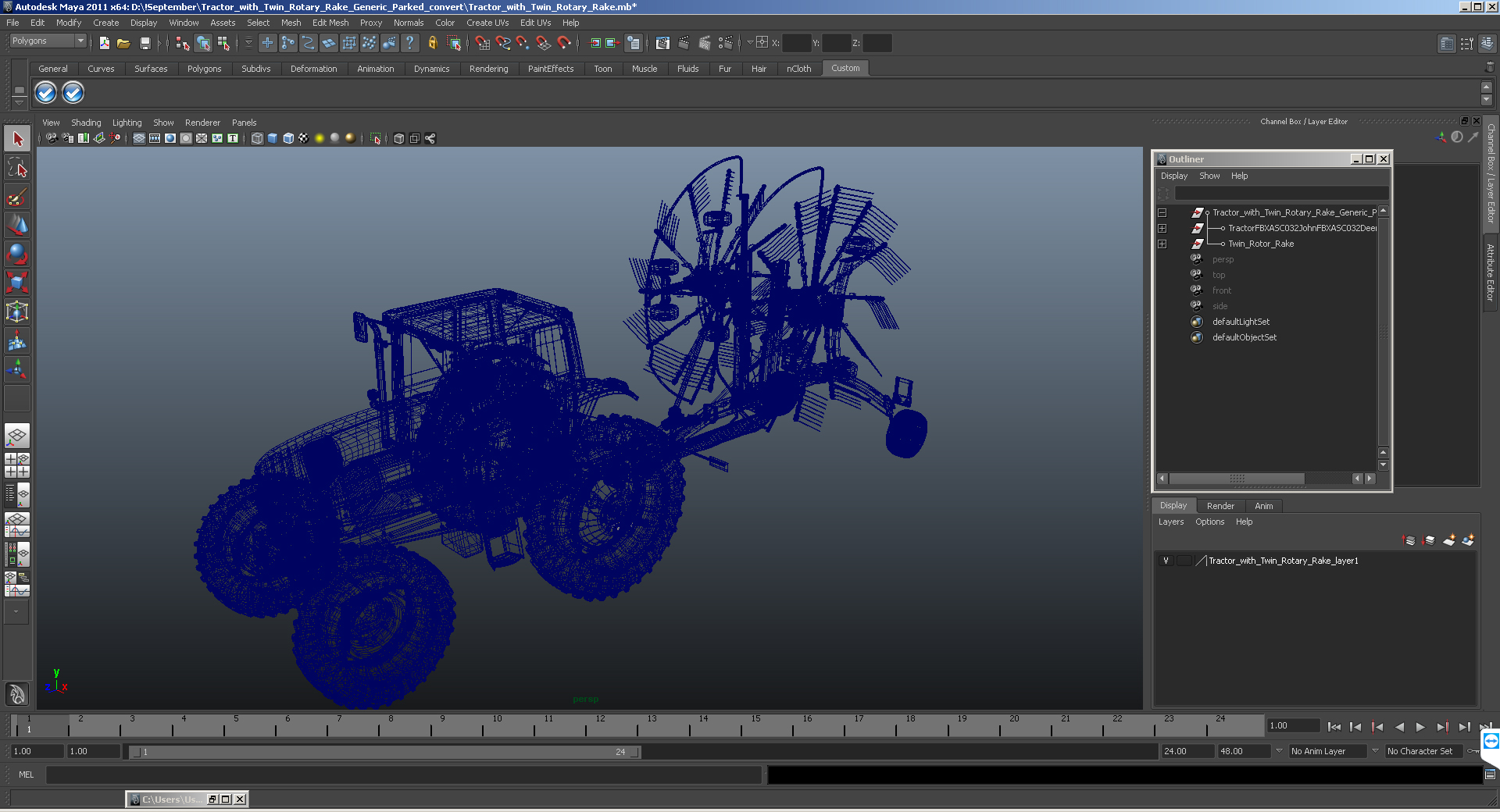 Tractor with Twin Rotor Rake Claas Liner 2700 Parked 3D