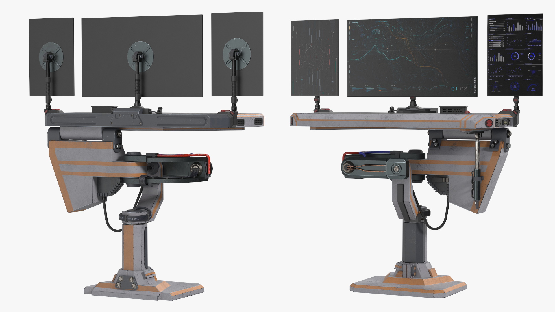 An Astronaut Input Data into Sci-fi Computer 3D model